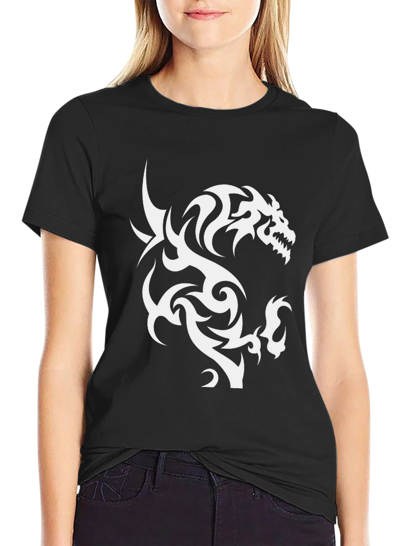 Black Tribal Dragon Graphic Print Tee view 2