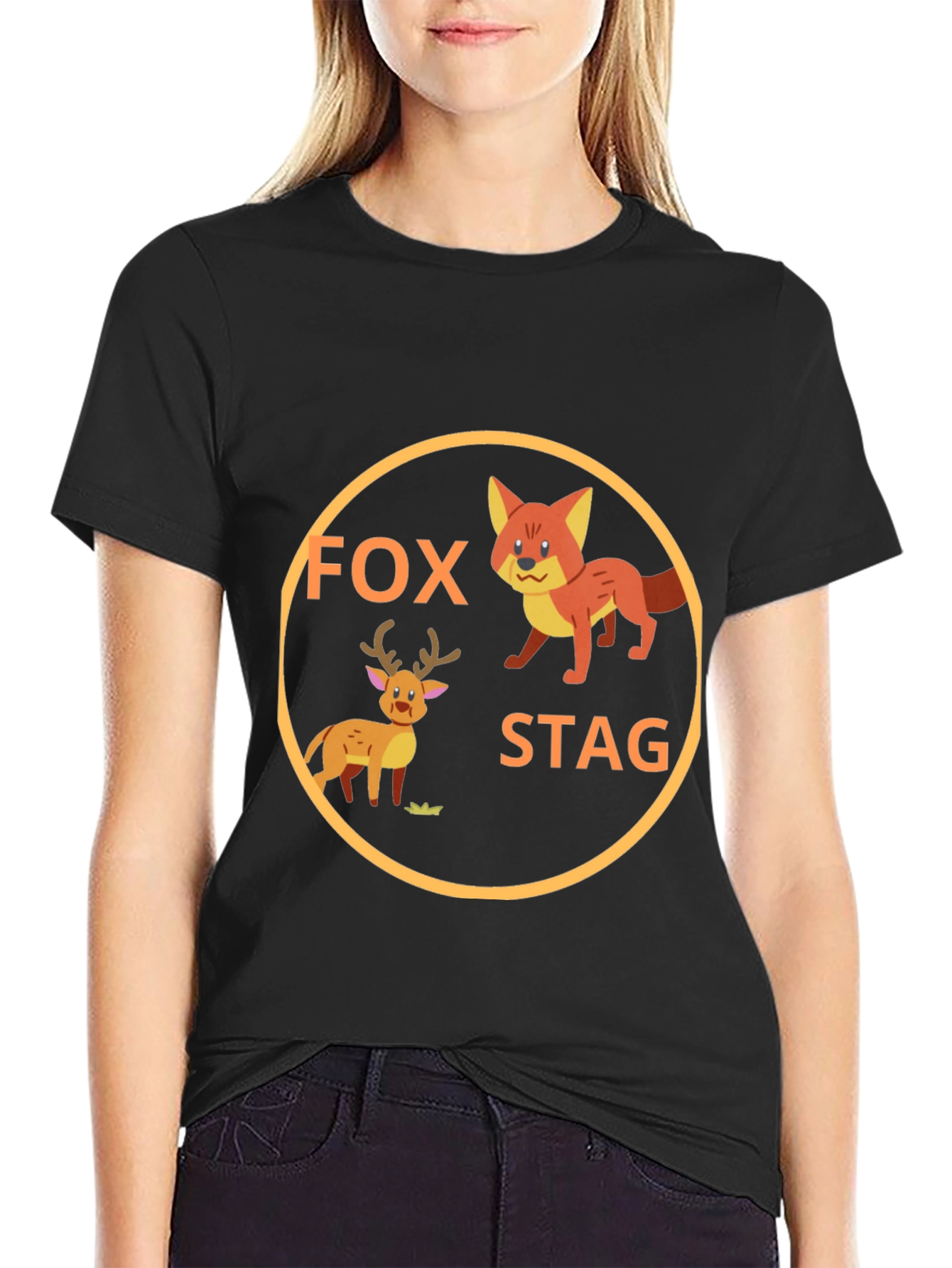 Black Fox and Stag Graphic Tee - Cute Animal Design view 2
