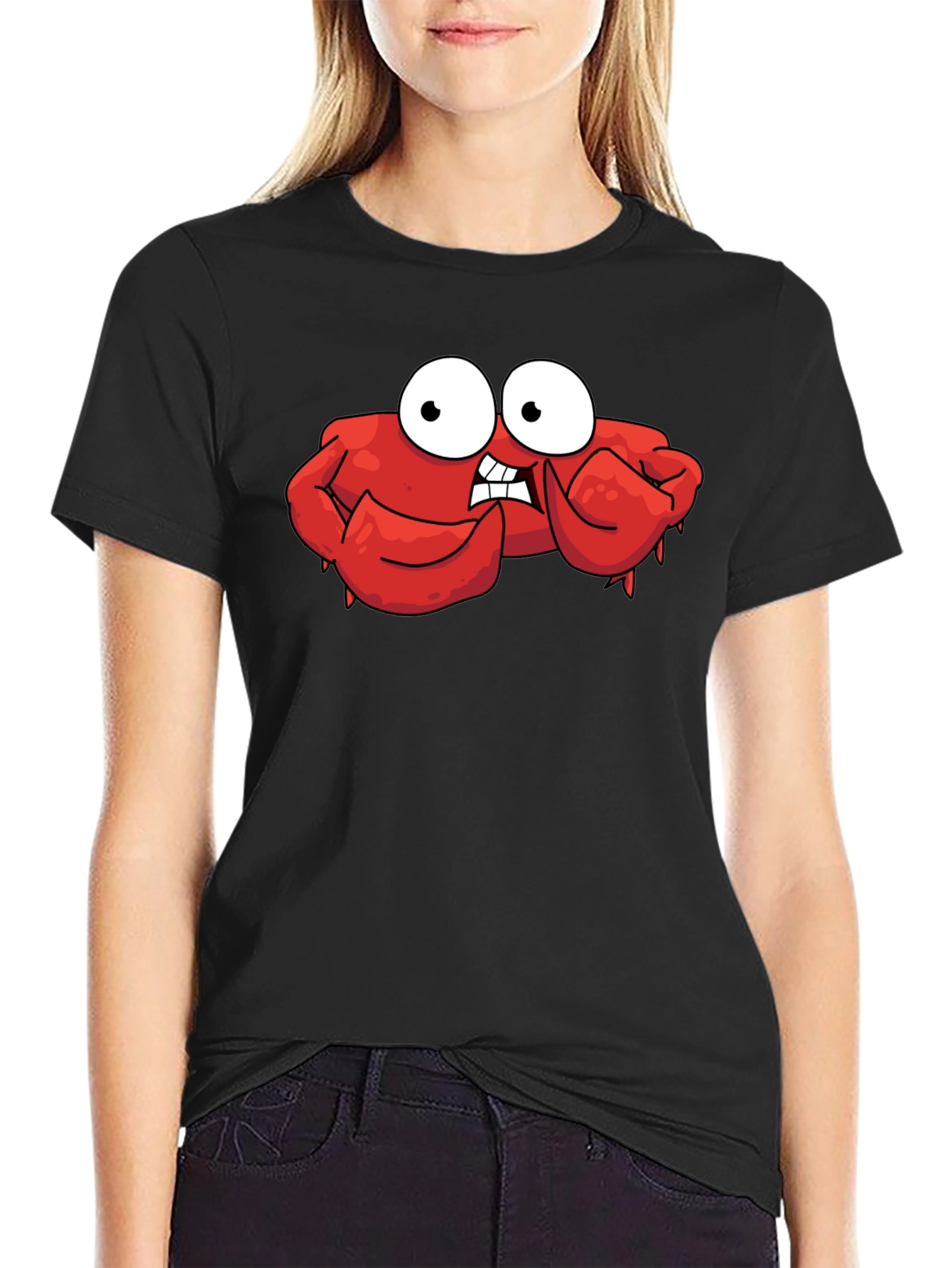 Black Funny Cartoon Crab Graphic Black T-Shirt view 2