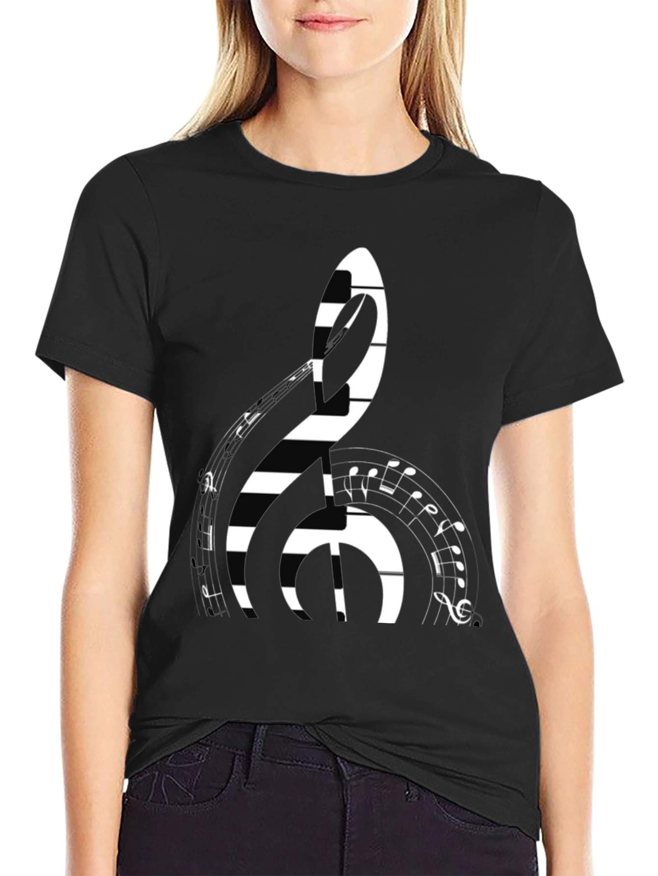 Black Musical Clef Graphic T-Shirt view 2