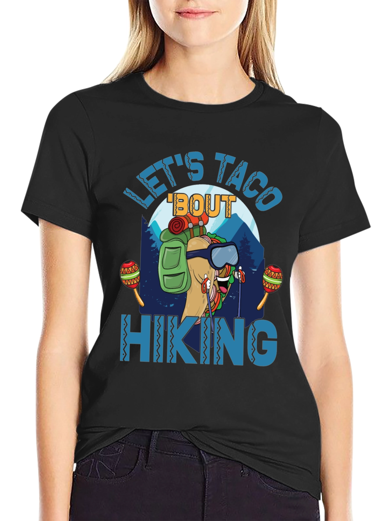 Black Let's Taco 'Bout Hiking Graphic T-Shirt view 2