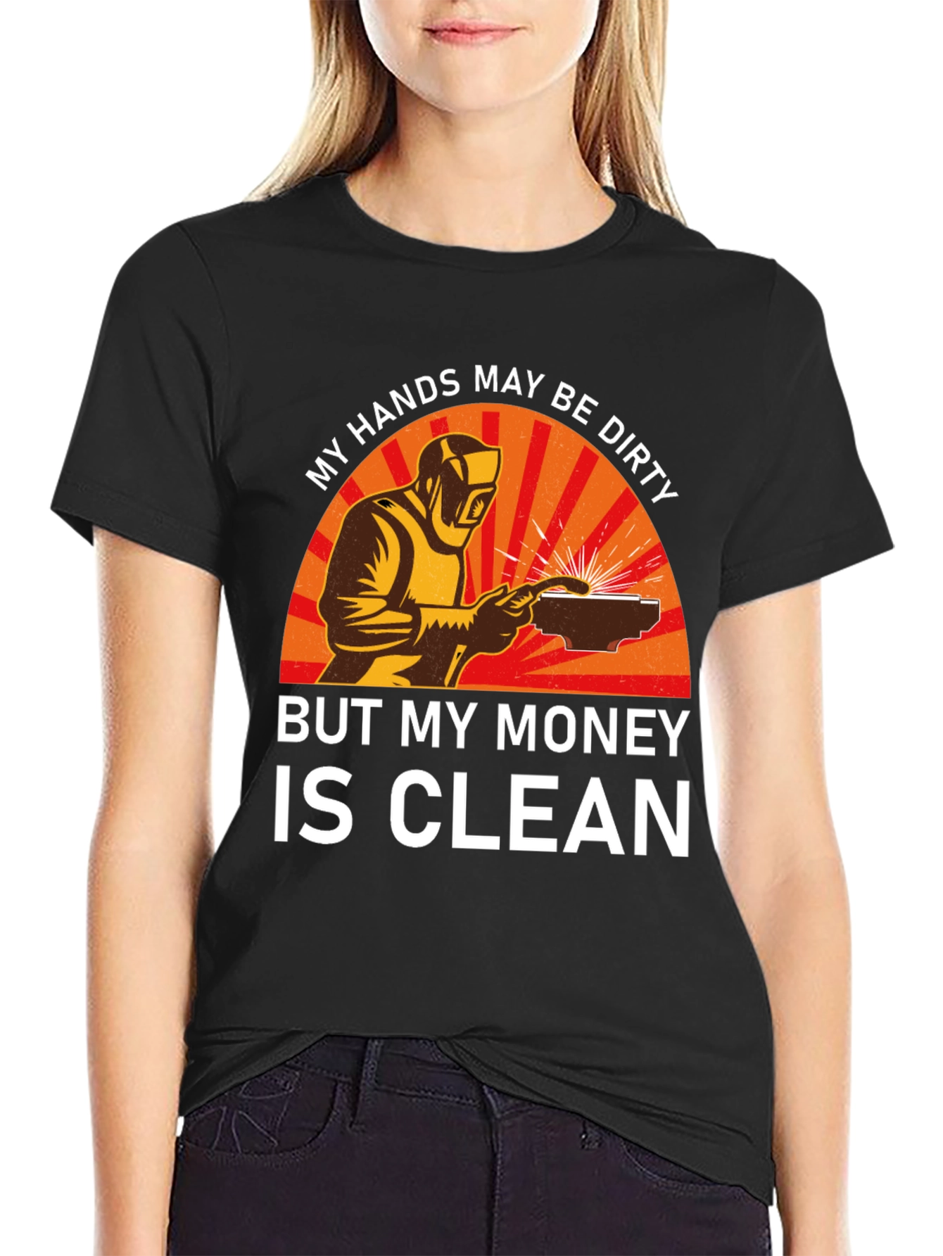 Black Welder T-Shirt - My Hands Dirty, Money Clean view 2