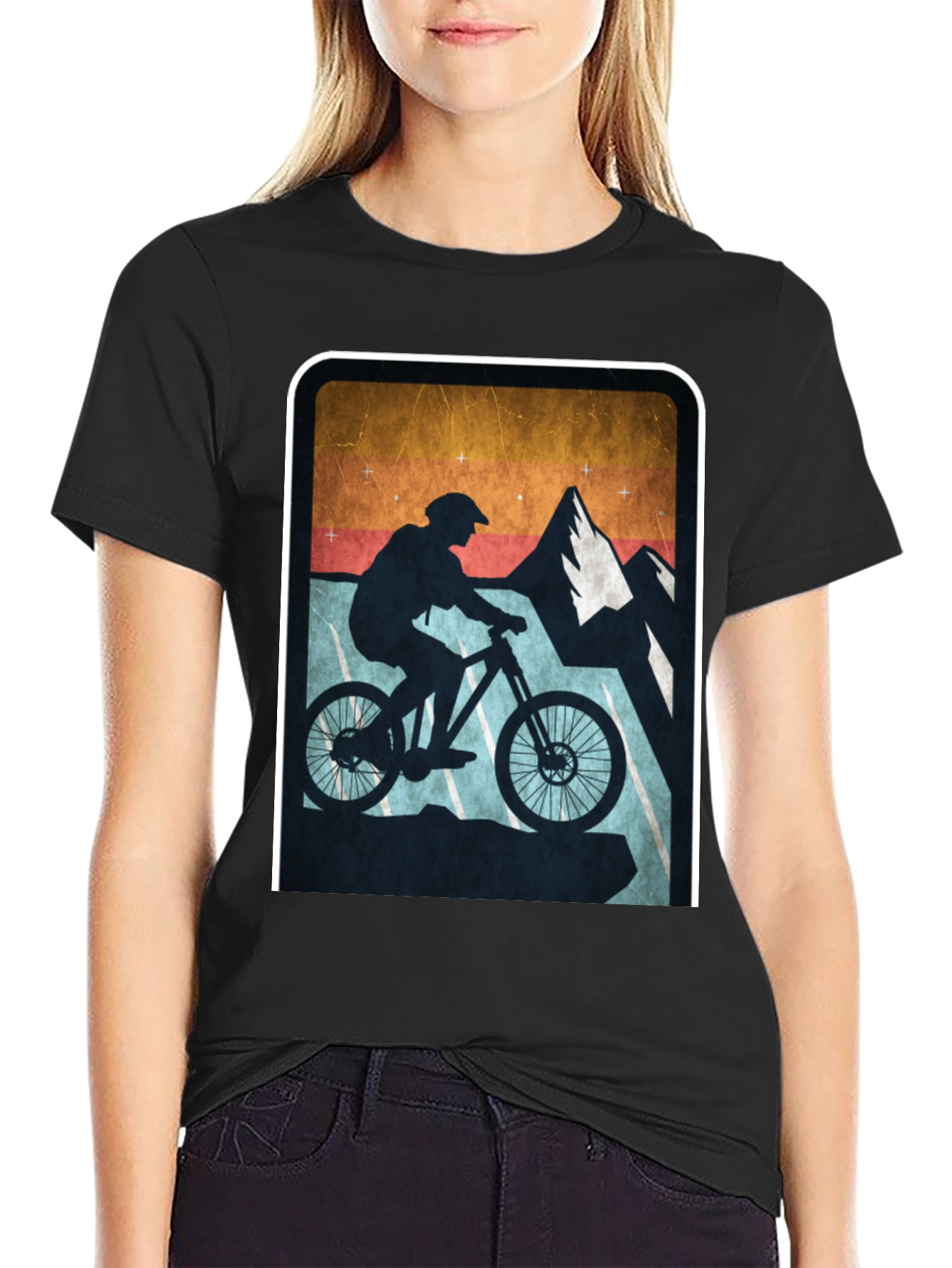 Black Mountain Biking Silhouette Graphic Tee view 2