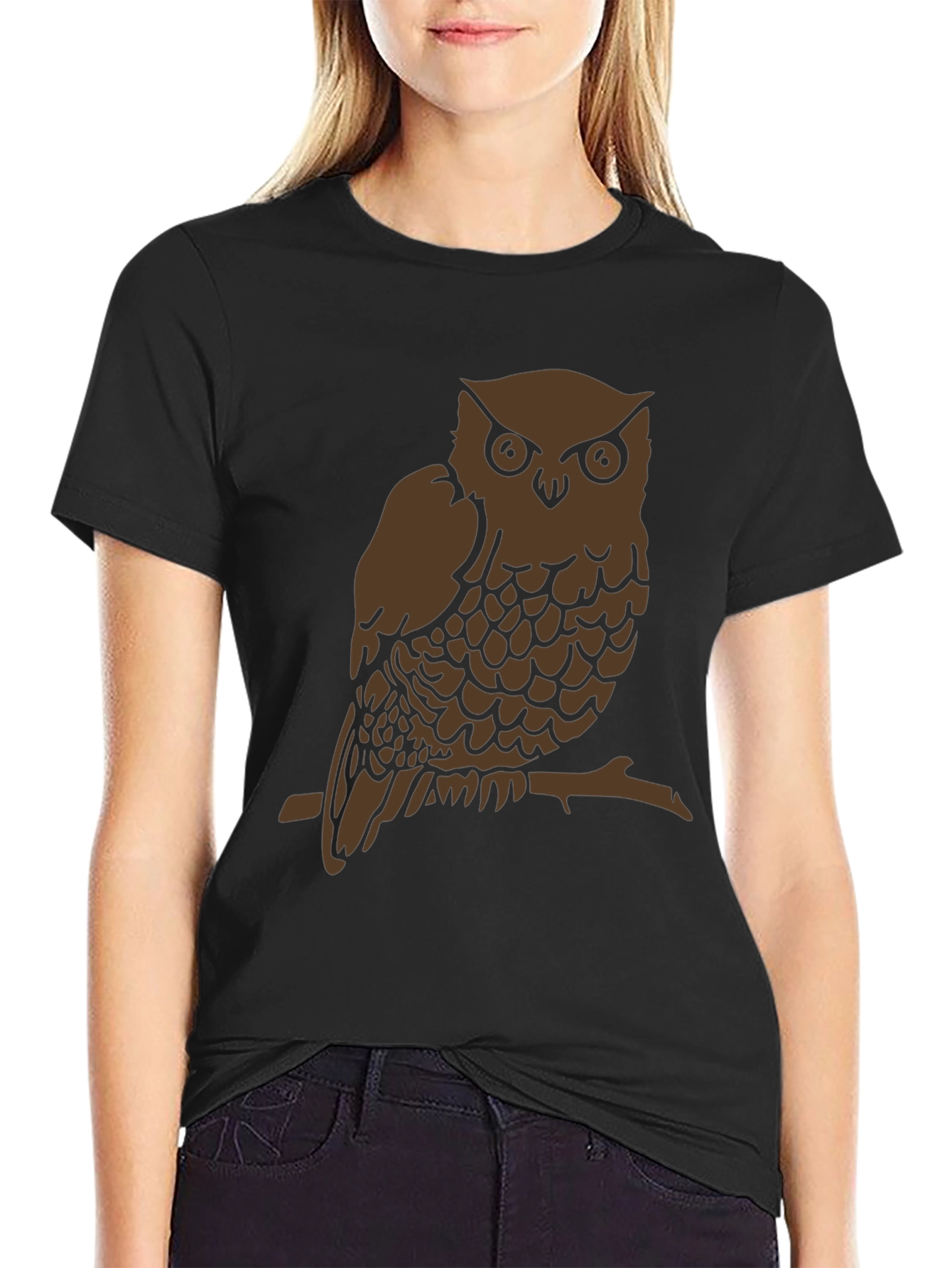 Black Owl Graphic Print Crew Neck T-Shirt view 2