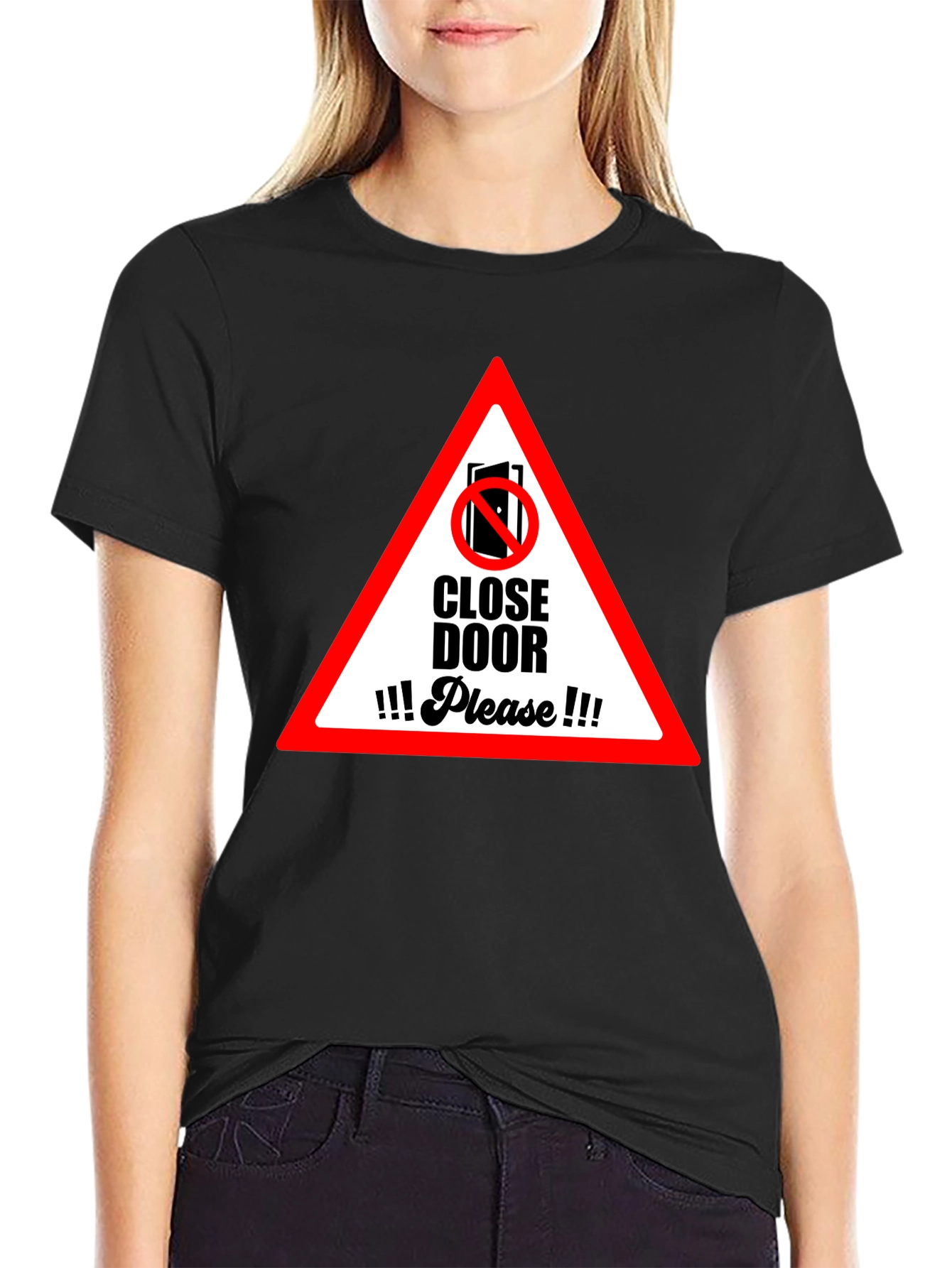 Black Close Door Please Graphic T-Shirt view 2