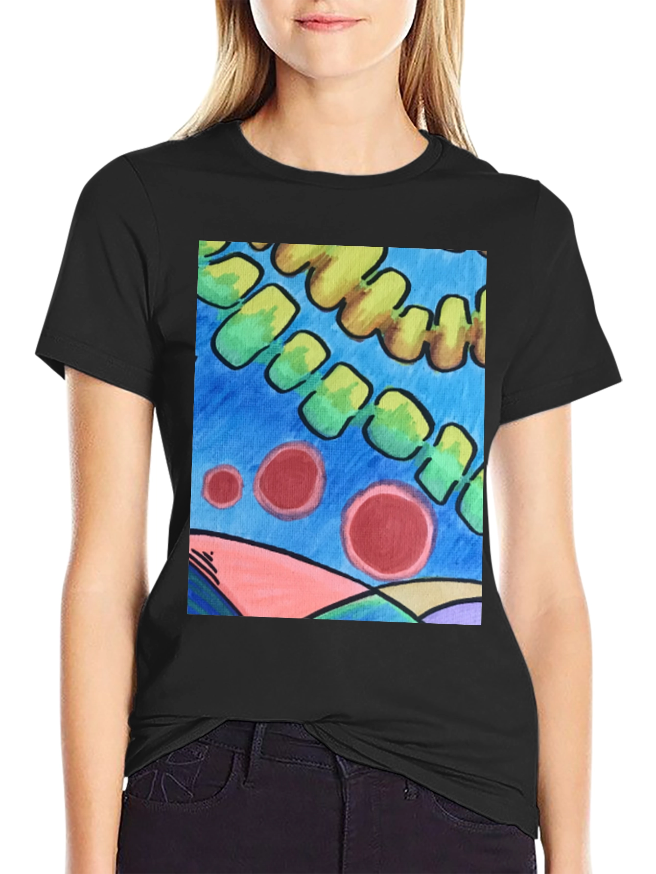 Black Abstract Art Graphic Tee - Modern Casual Style view 2