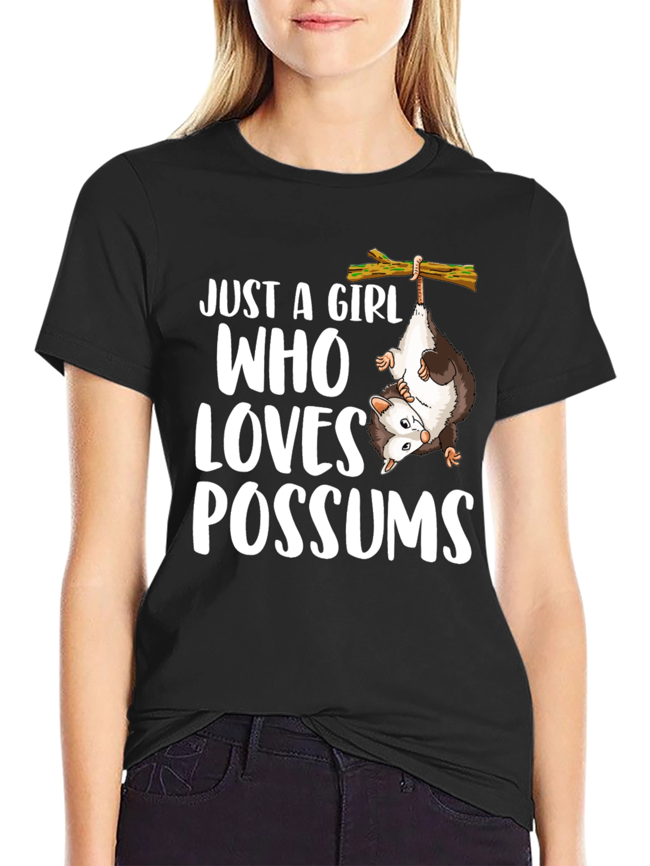 Black Just a Girl Who Loves Possums Graphic Tee view 2