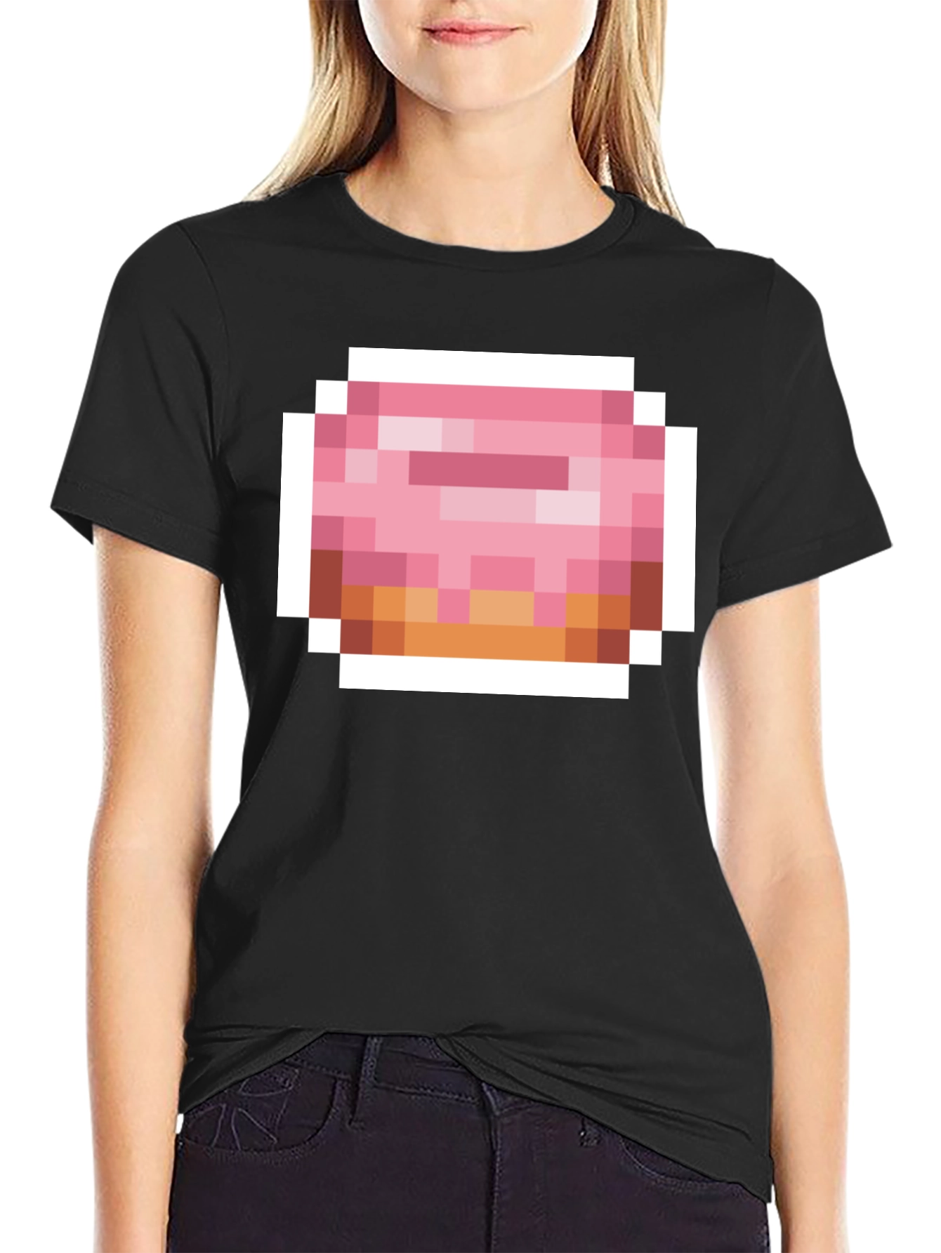 Black Pixel Donut Graphic Tee - Black Cotton Casual Shirt view 2