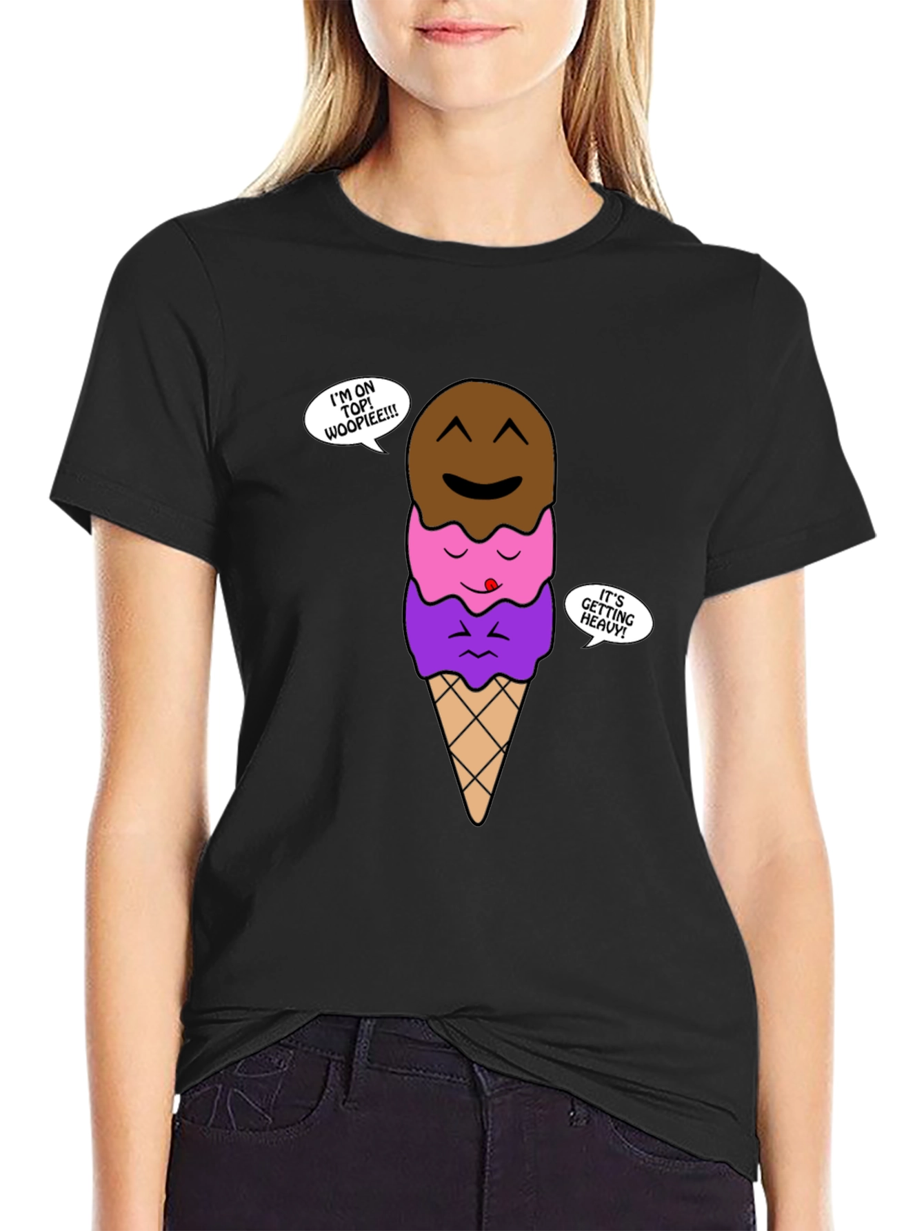 Black Cartoon Ice Cream T-Shirt view 2