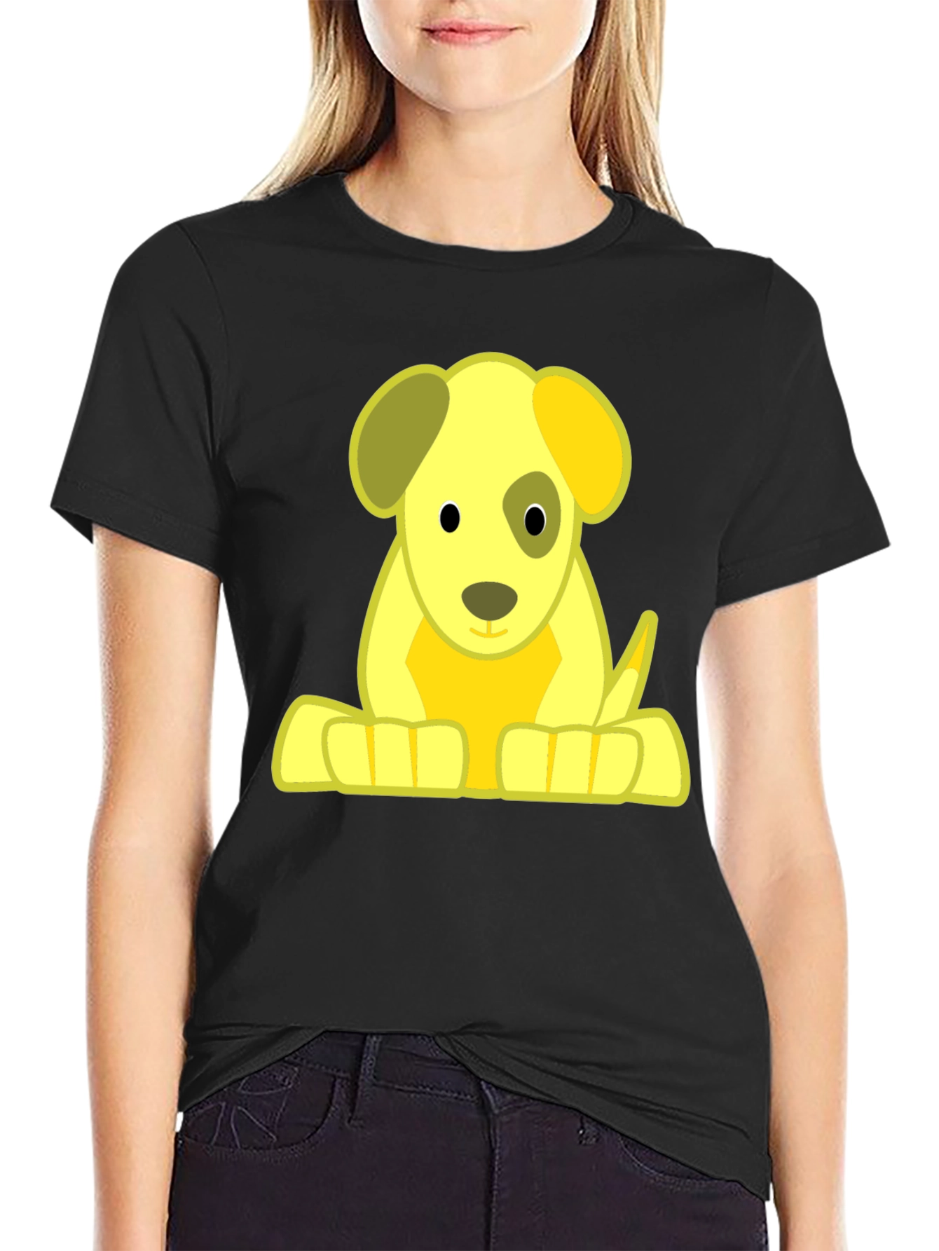 Black Cartoon Puppy Graphic T-Shirt view 2