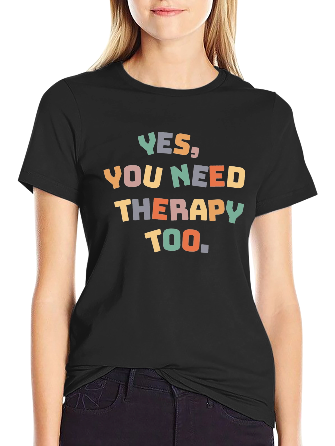 Black Therapy T-Shirt - Unisex Black Tee view 2