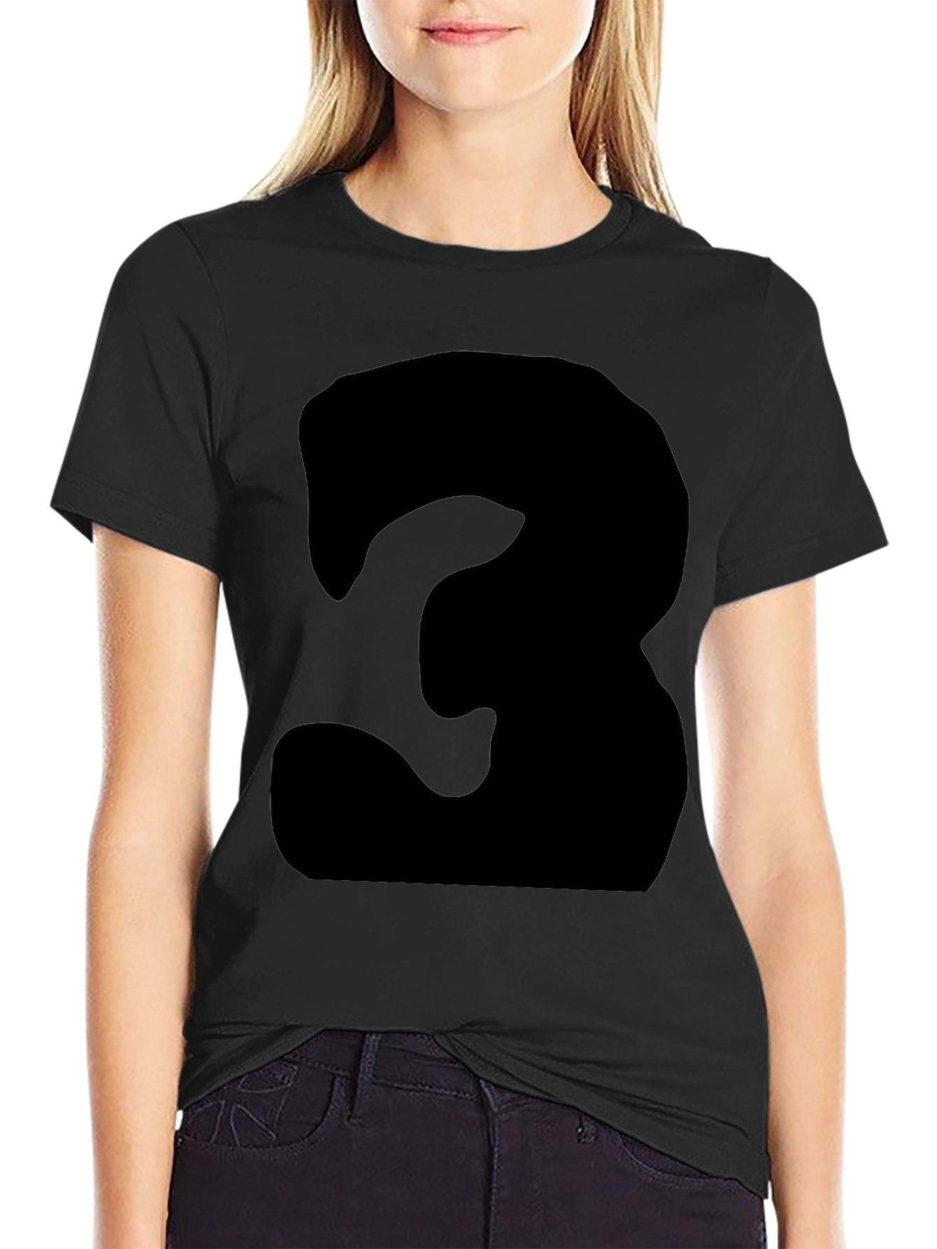 Black Men's Black T-Shirt with Bold Number '3' Design view 2