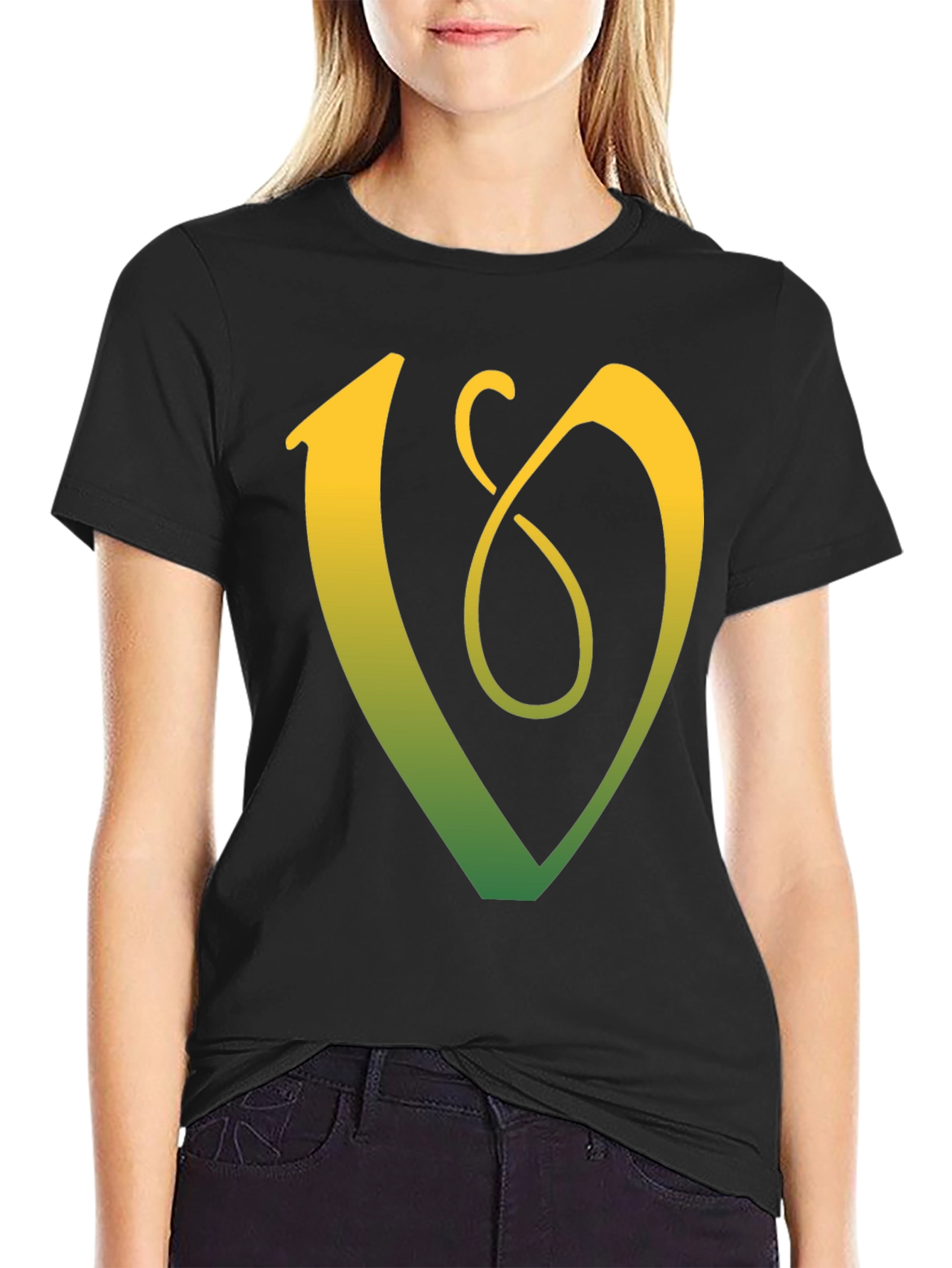 Black Unique Gradient Letter V Graphic Tee - Black view 2