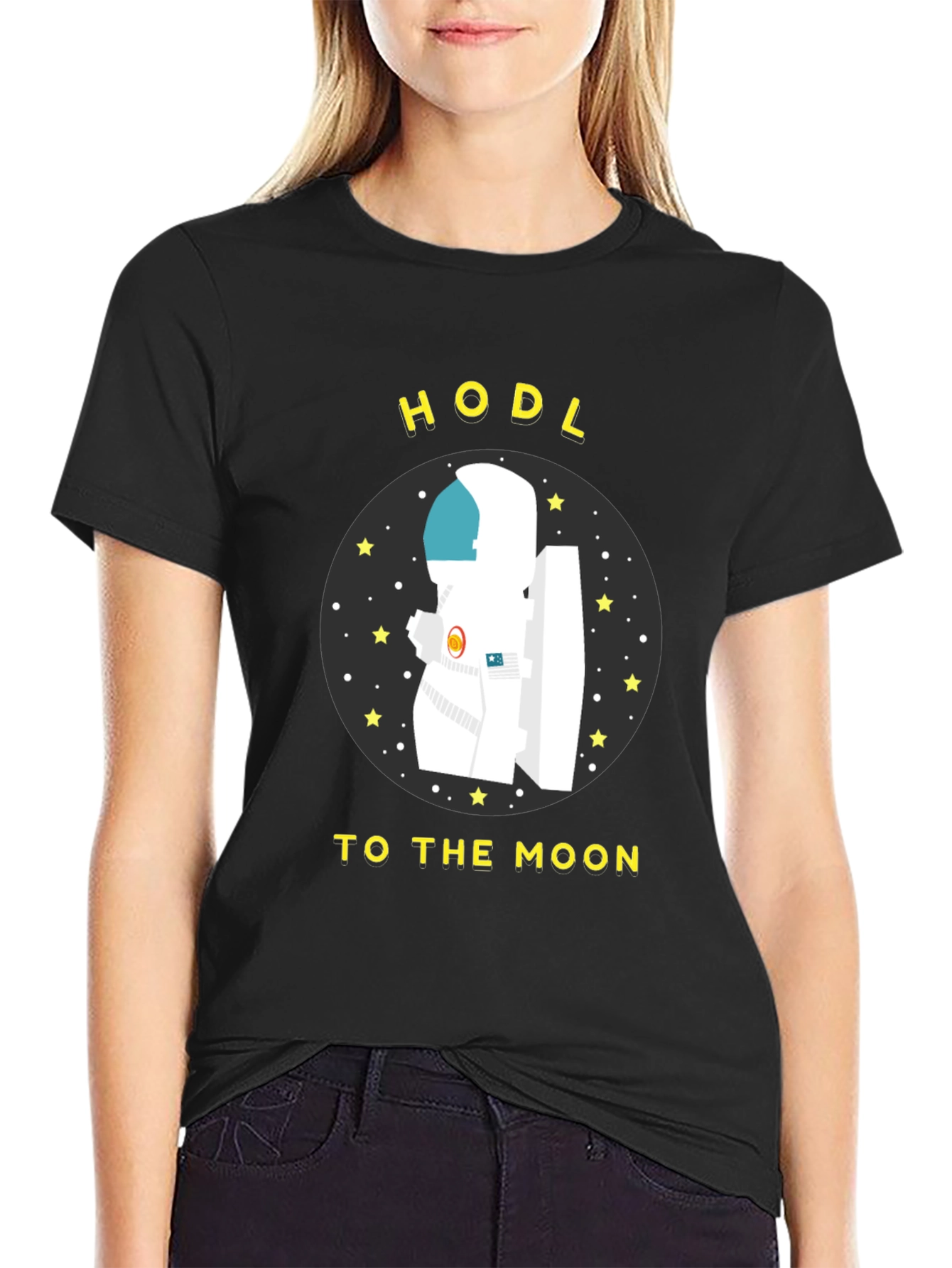 Black HODL to the Moon T-Shirt Crypto Astronaut view 2