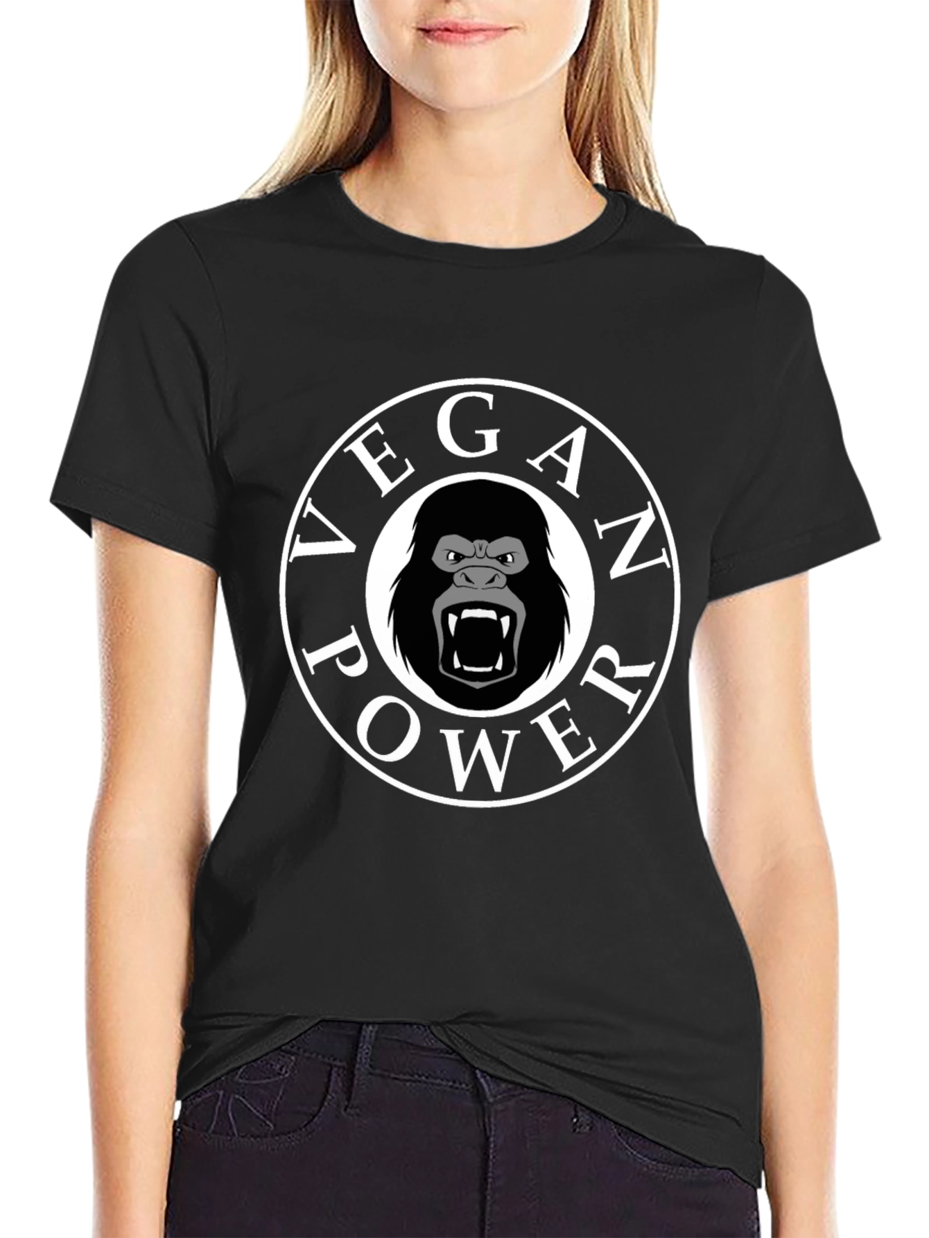 Black Vegan Power Gorilla T-Shirt - Black view 2