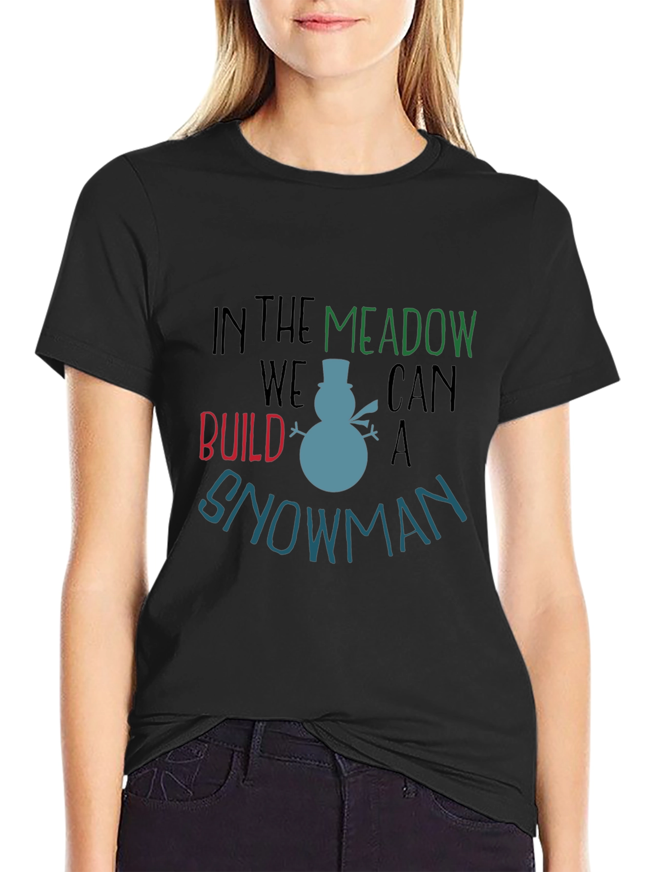 Black Winter Fun Graphic Tee: Snowman Build view 2
