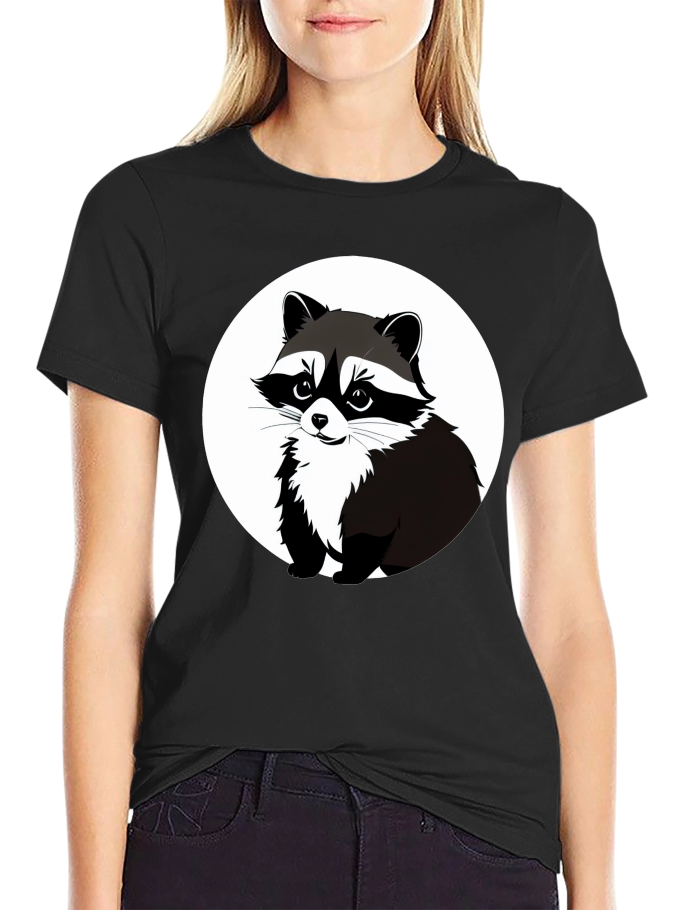 Black Raccoon Graphic Tee - Black Casual T-Shirt view 2