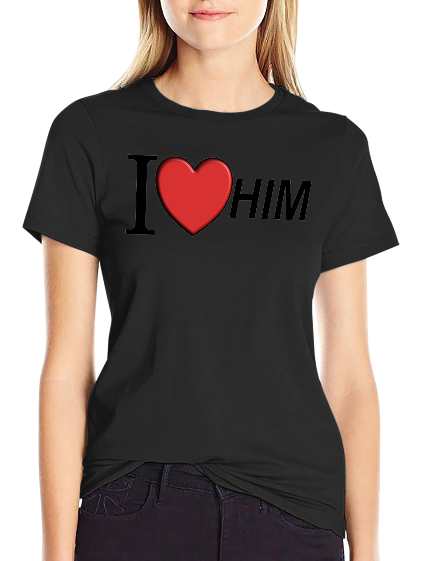 Black I Heart Him Graphic Tee - Black Unisex T-Shirt view 2