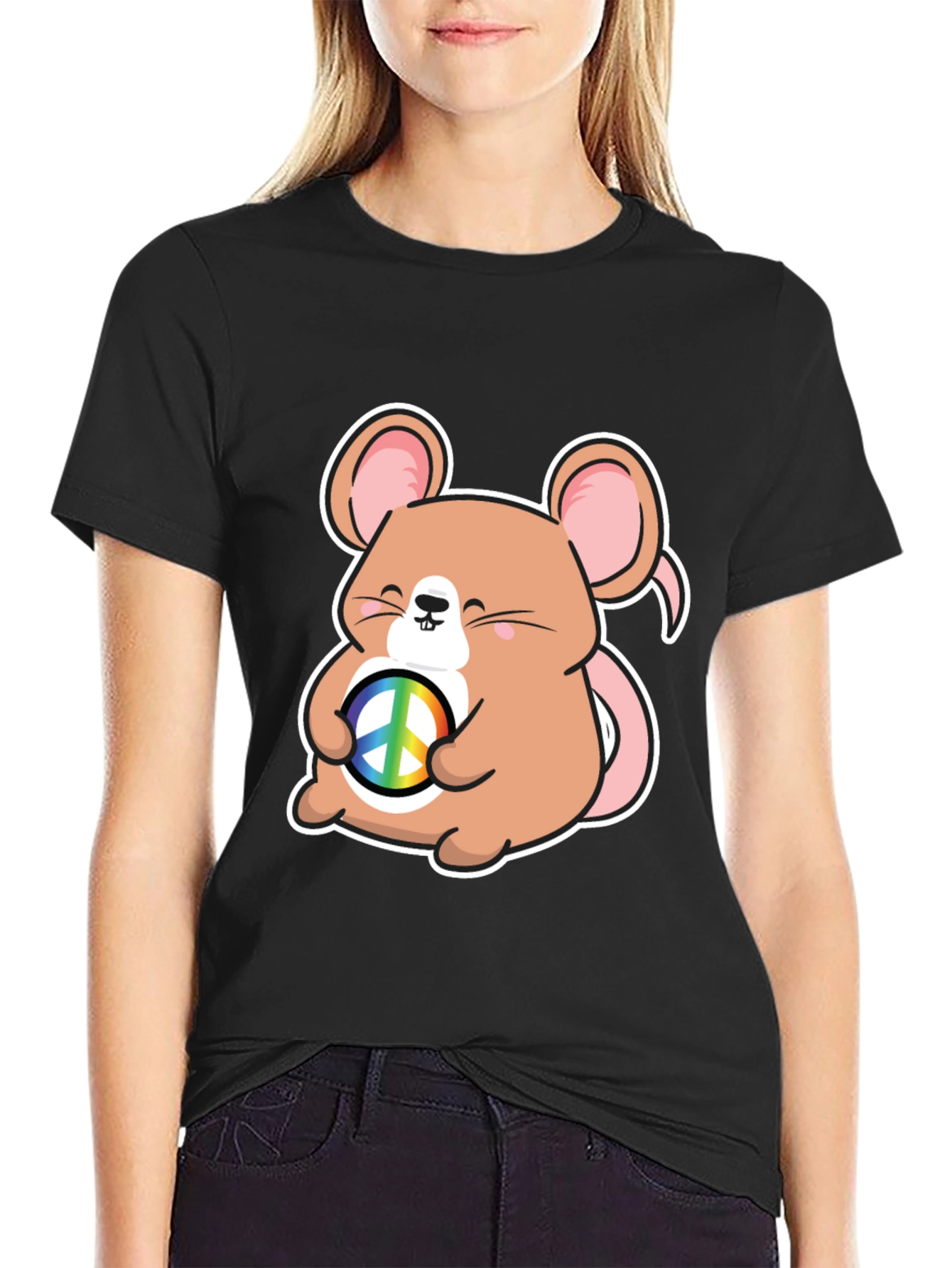 Black Peace Mouse Black T-Shirt view 2