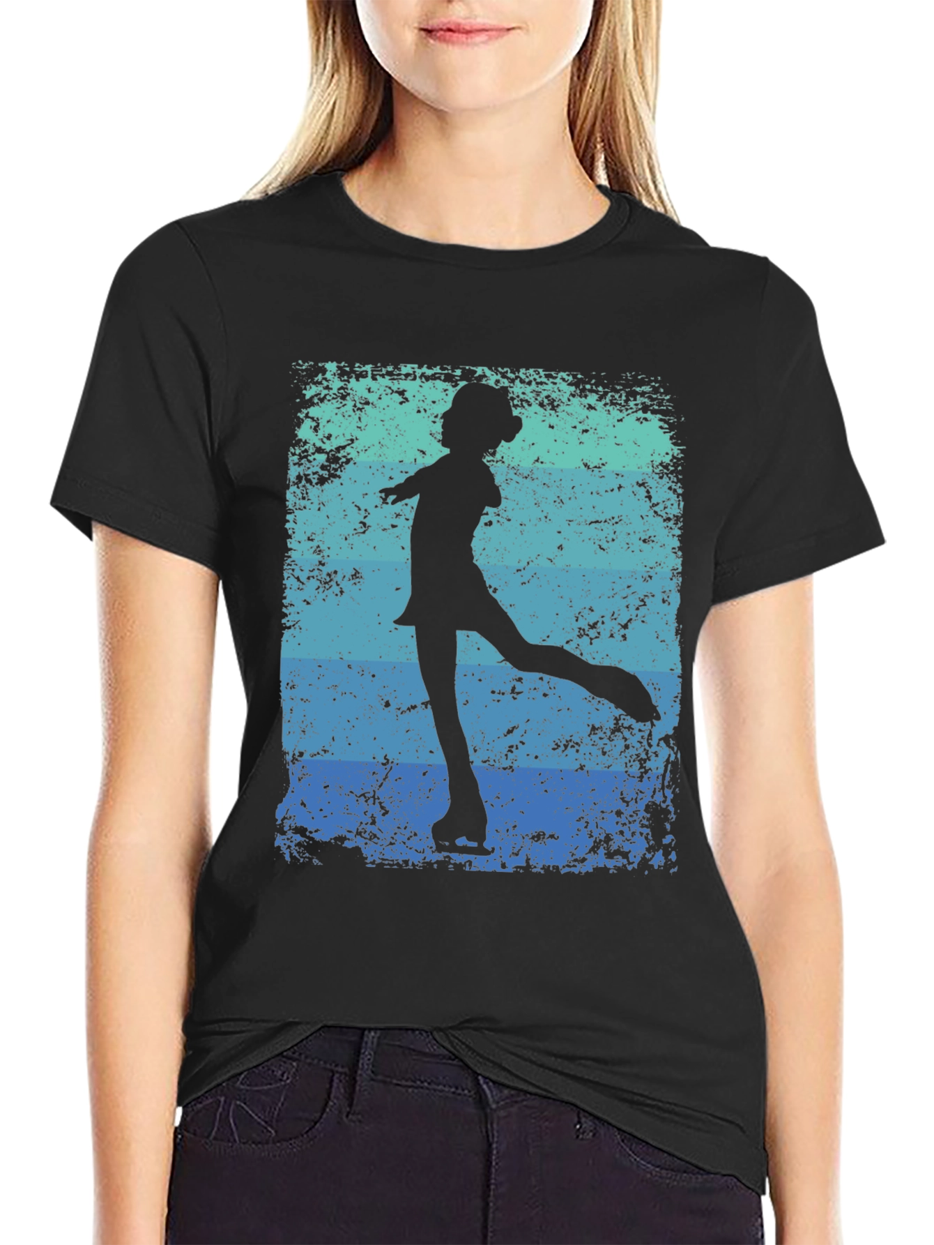Black Retro Figure Skater Graphic Tee - Black Cotton Blend view 2