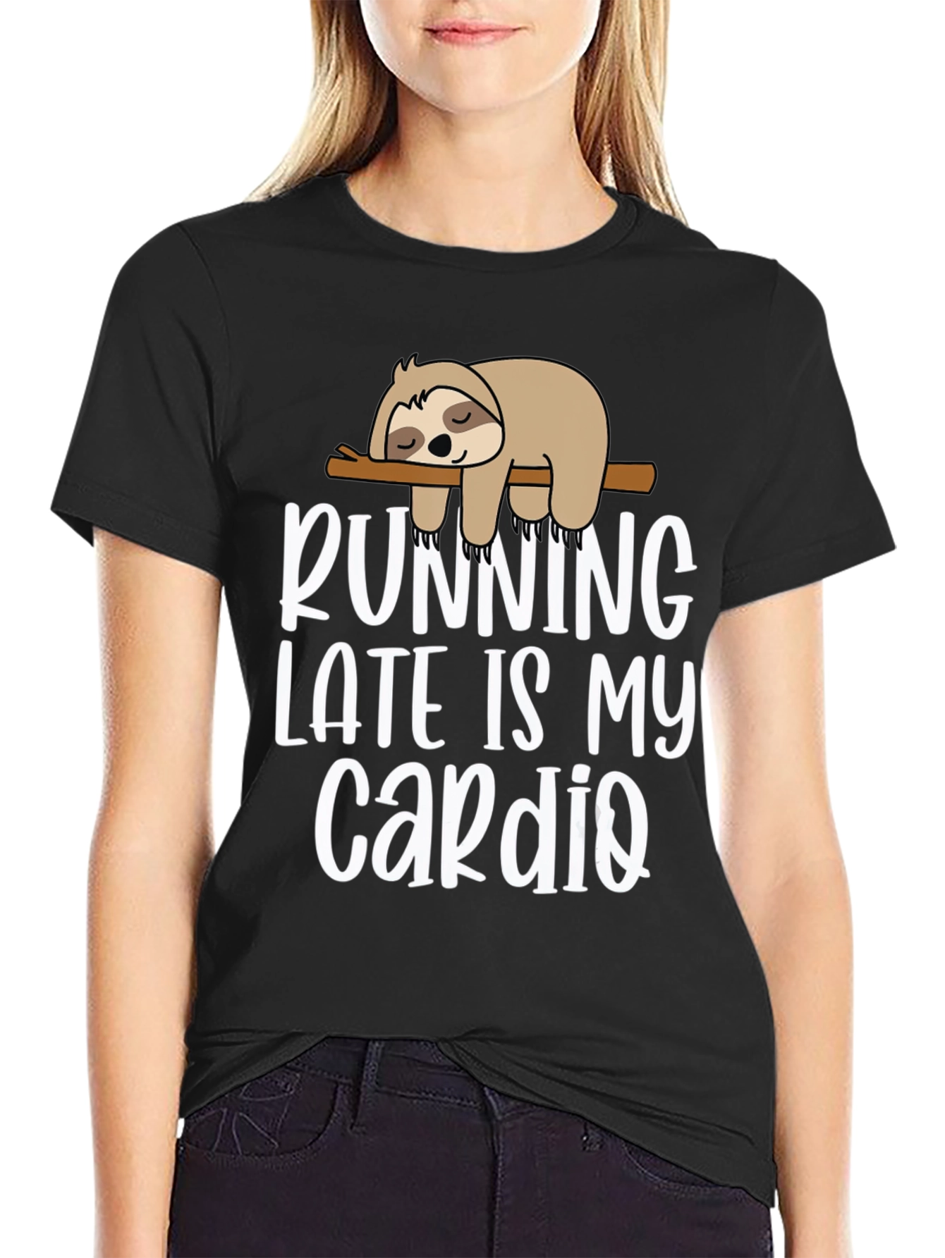 Black Running Late Sloth T-Shirt - Funny Cardio Tee view 2