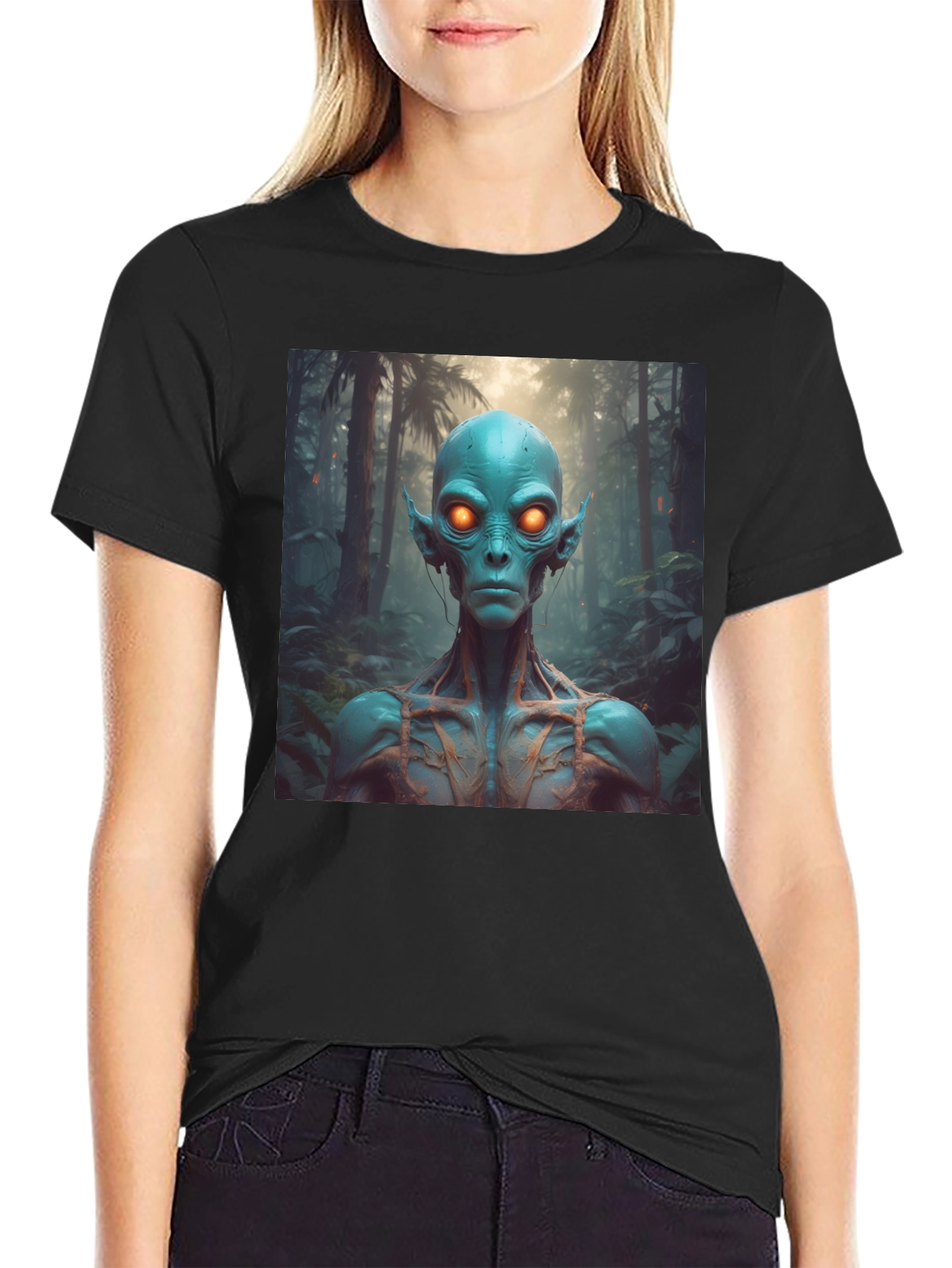 Black Alien Portrait Black T-Shirt view 2