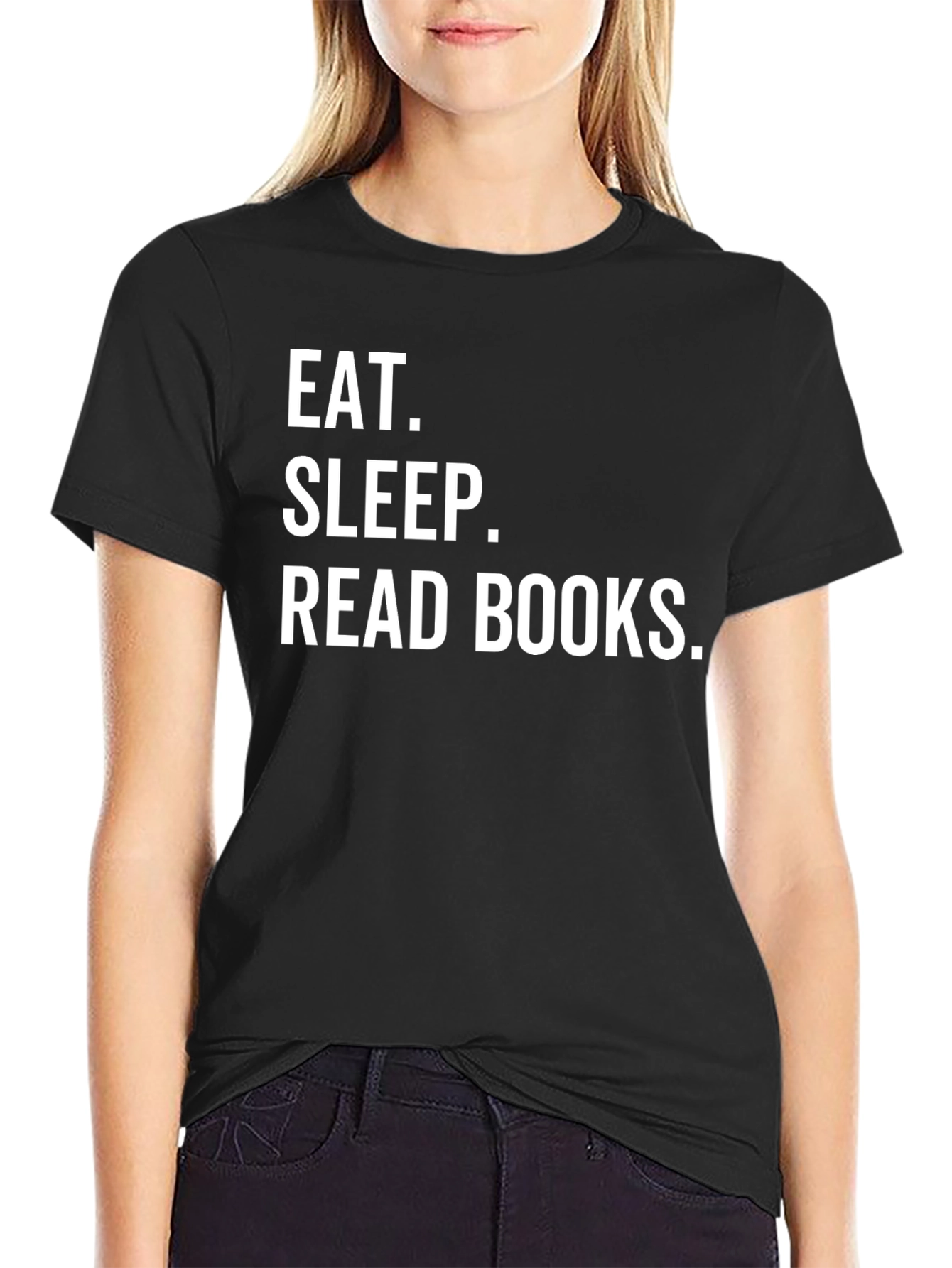 Black Eat Sleep Read Books Graphic Tee - Black Cotton T-Shirt view 2