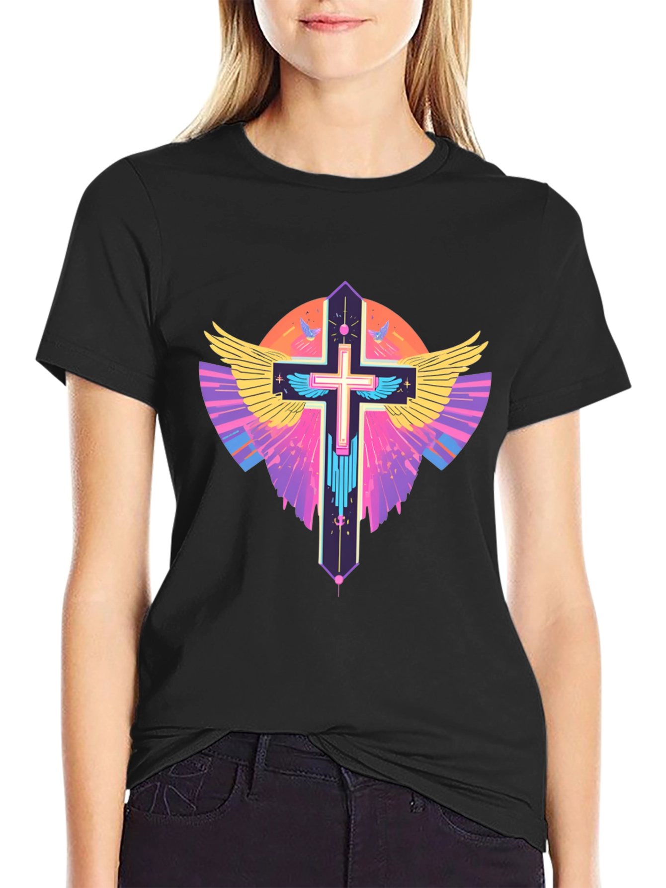 Black Winged Cross Graphic T-Shirt view 2