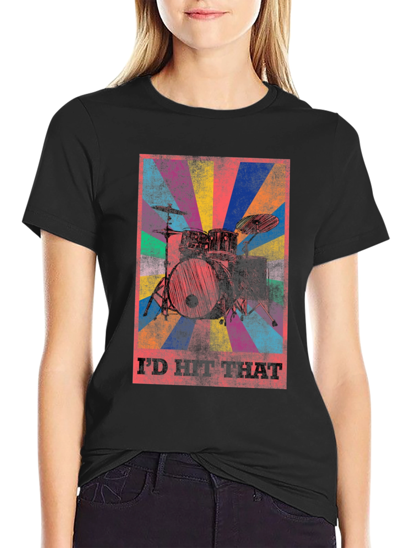 Black I'd Hit That Drum Kit Graphic Tee - Black view 2