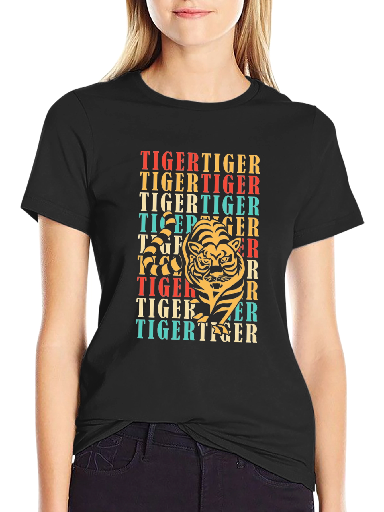 Black Retro Tiger Graphic T-Shirt view 2