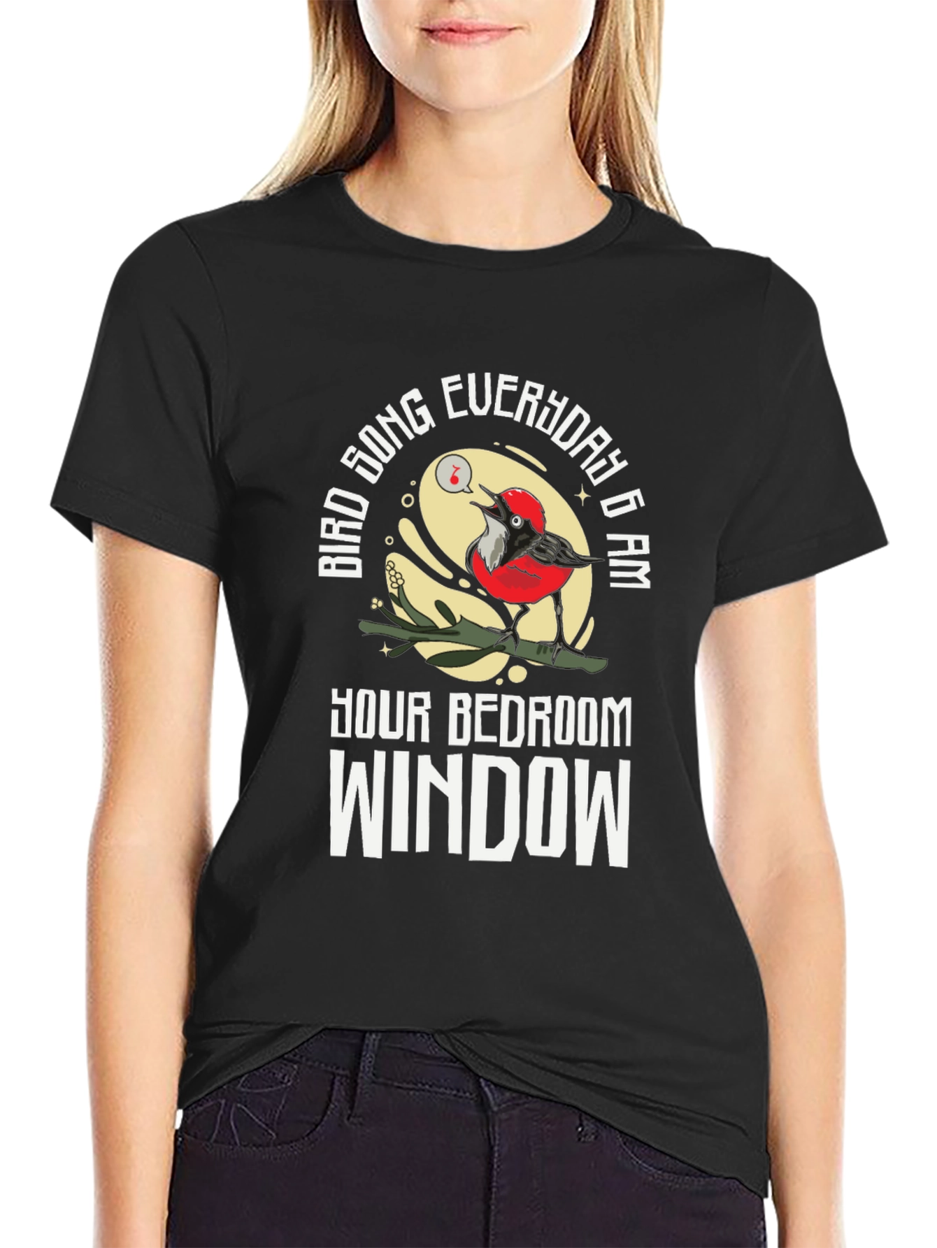 Black Bird Song Everyday T-Shirt - Funny Bird Lover Tee view 2