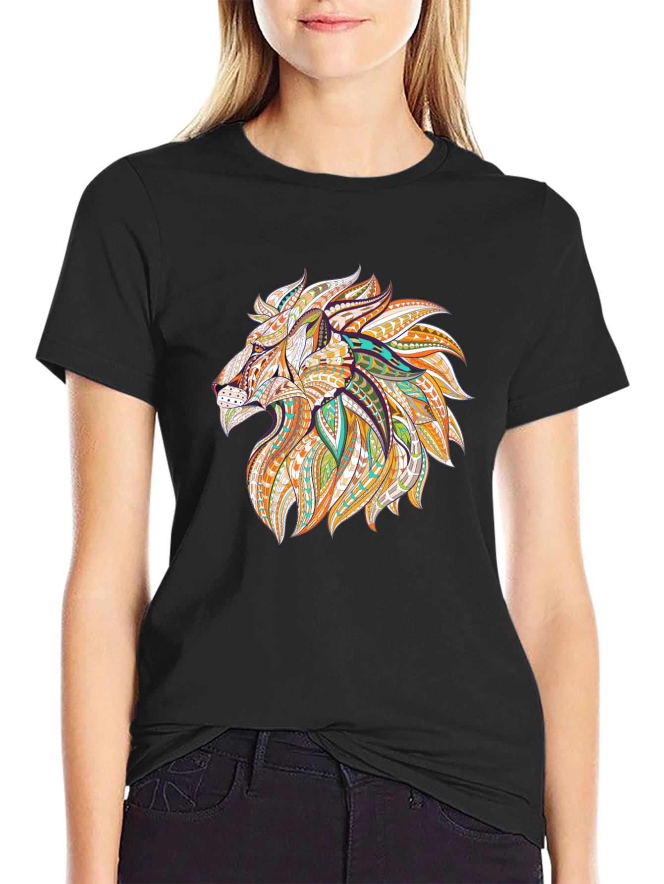 Black Lion Graphic Print Black T-Shirt view 2