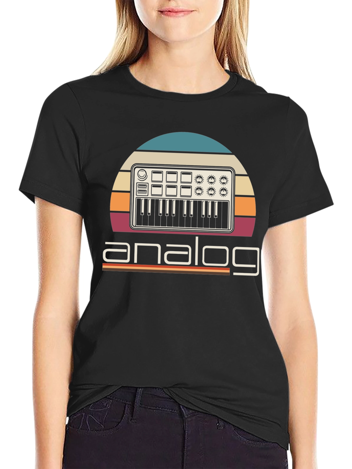 Black Analog Synth T-Shirt - Retro Music Producer Tee view 2