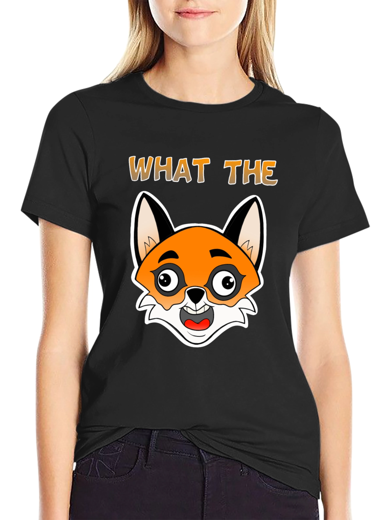 Black What the Fox T-Shirt - Funny Cartoon Animal Tee view 2