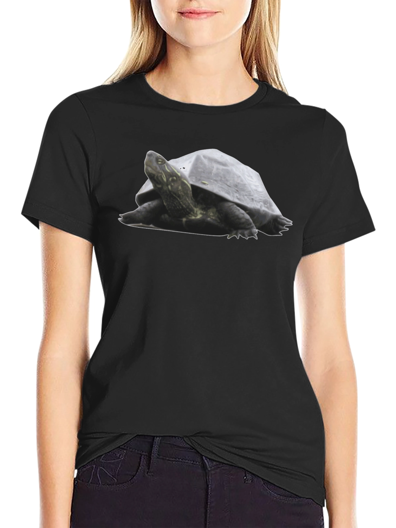 Black Turtle Graphic Tee - Black Cotton T-Shirt view 2
