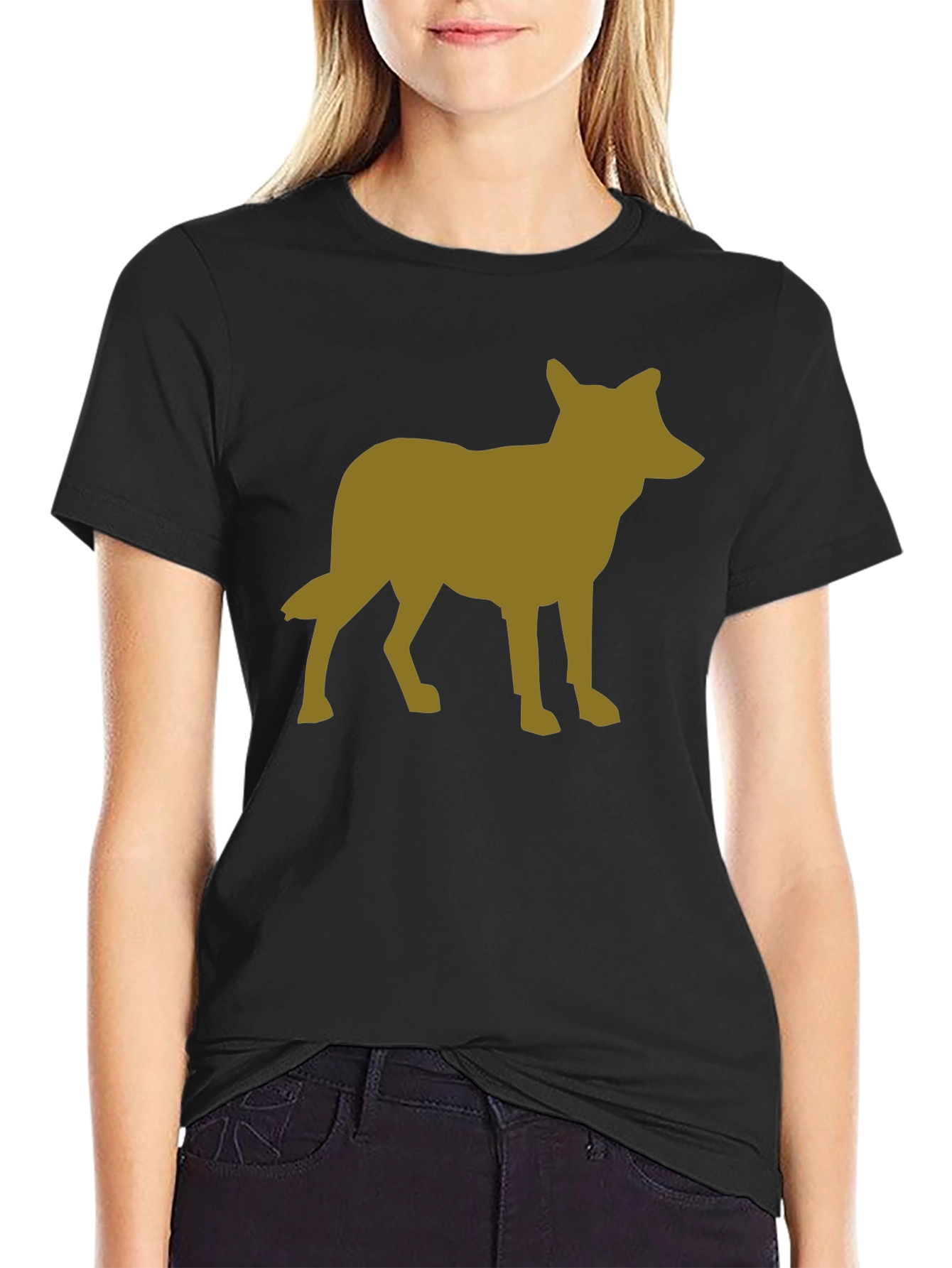 Black Coyote Silhouette Graphic Black T-Shirt view 2