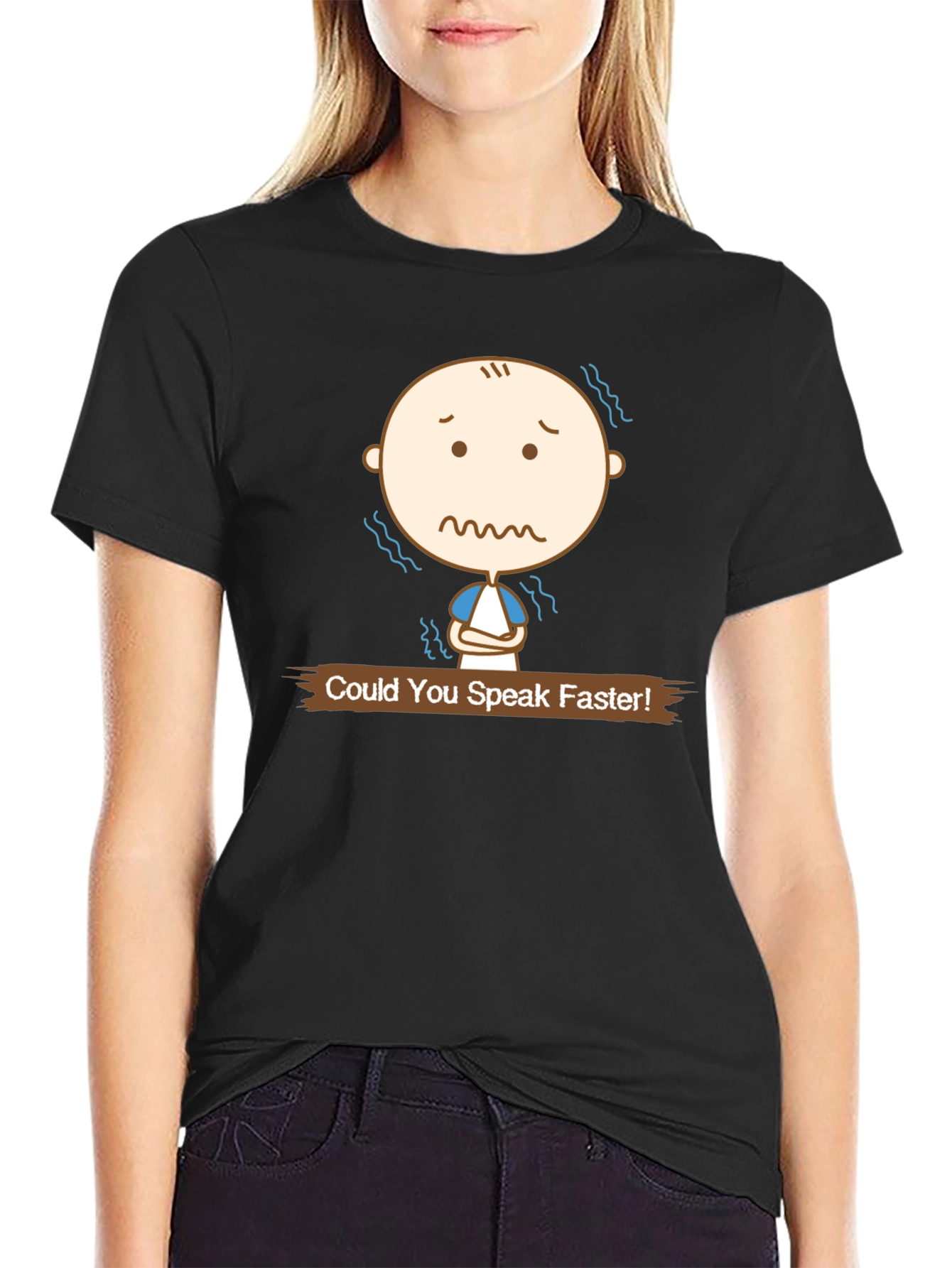 Black Speak Faster Graphic Tee - Black Cotton T-Shirt view 2