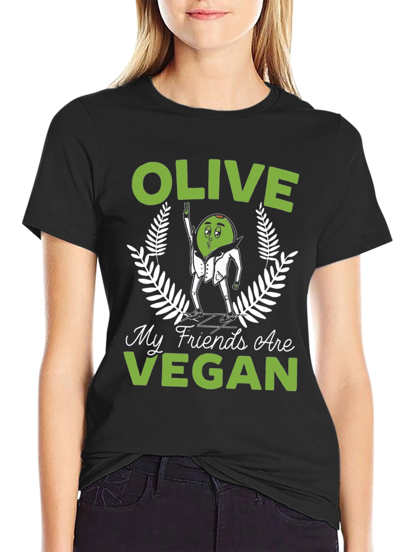 Black Olive My Friends Are Vegan Funny Graphic Tee view 2