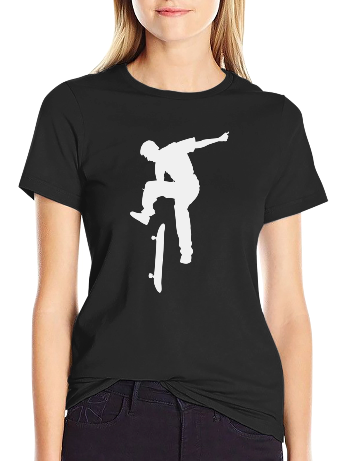 Black Skateboarder Graphic Tee - Black Cotton Blend view 2