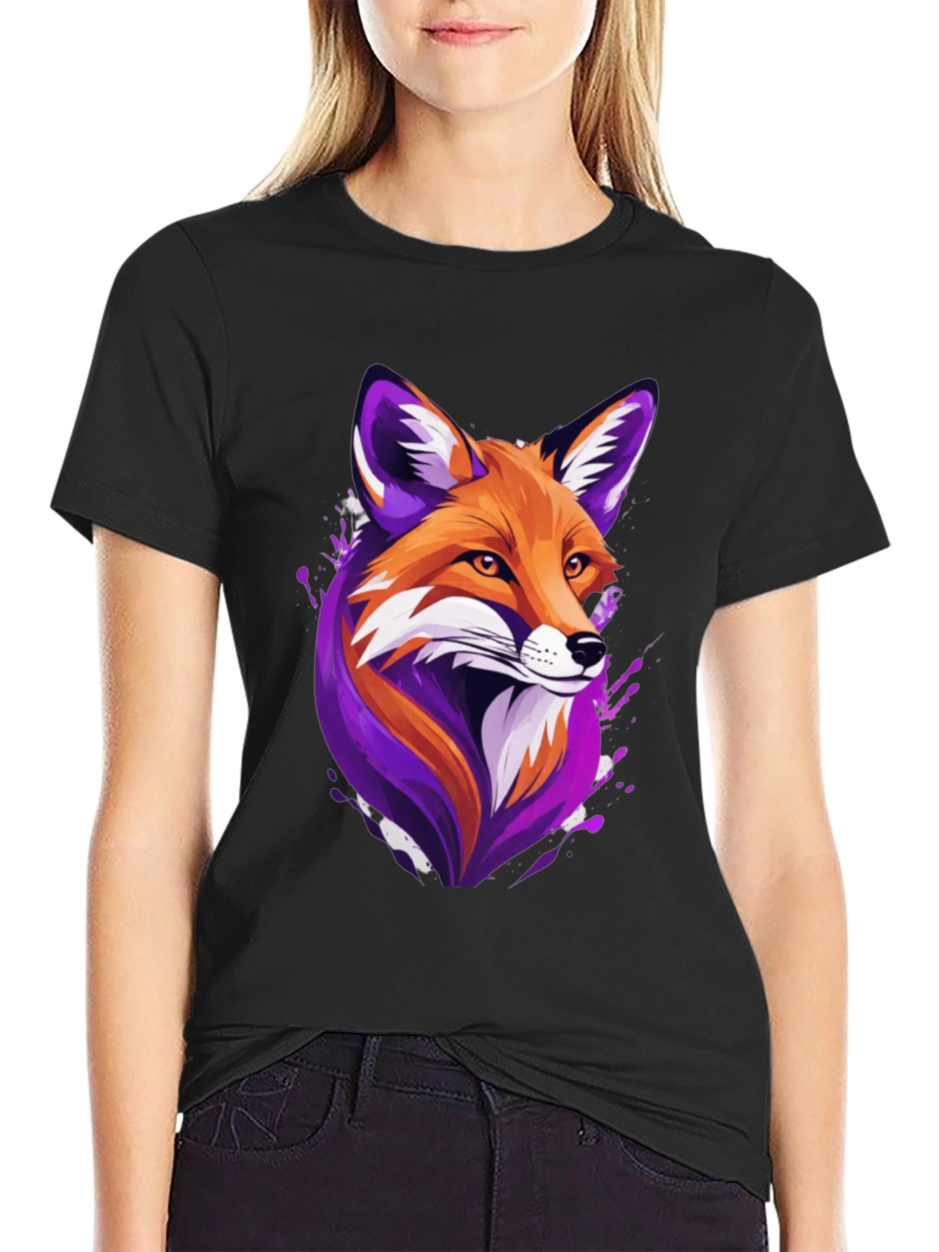 Black Fox Graphic Tee - Unique Animal Design, Soft Cotton Blend view 2