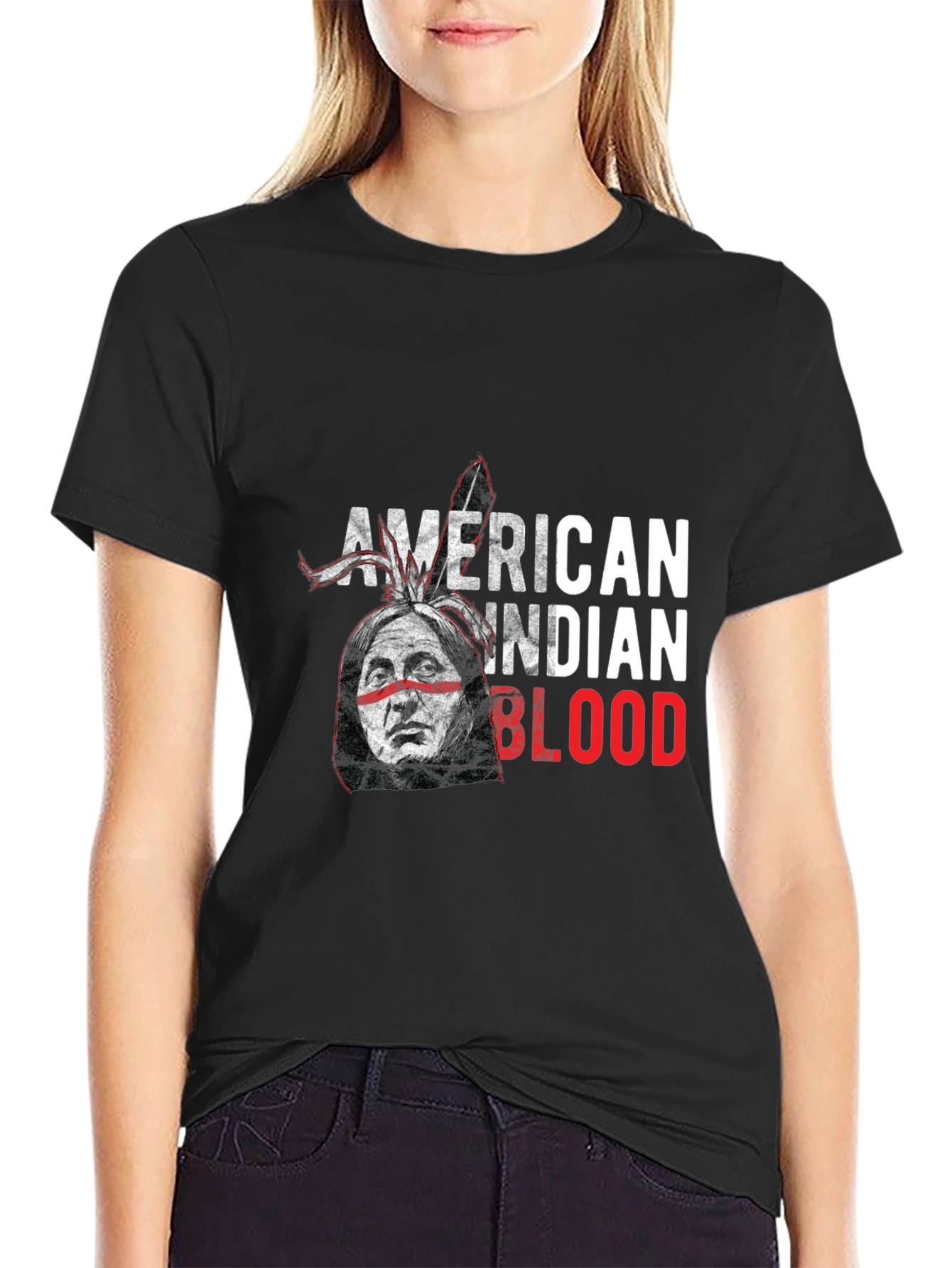 Black American Indian Blood Graphic Tee view 2