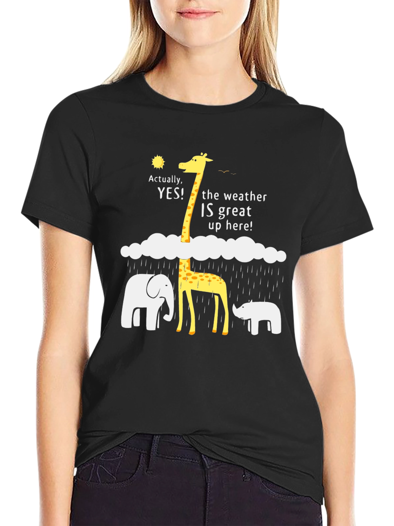 Black Funny Weather Giraffe T-Shirt view 2