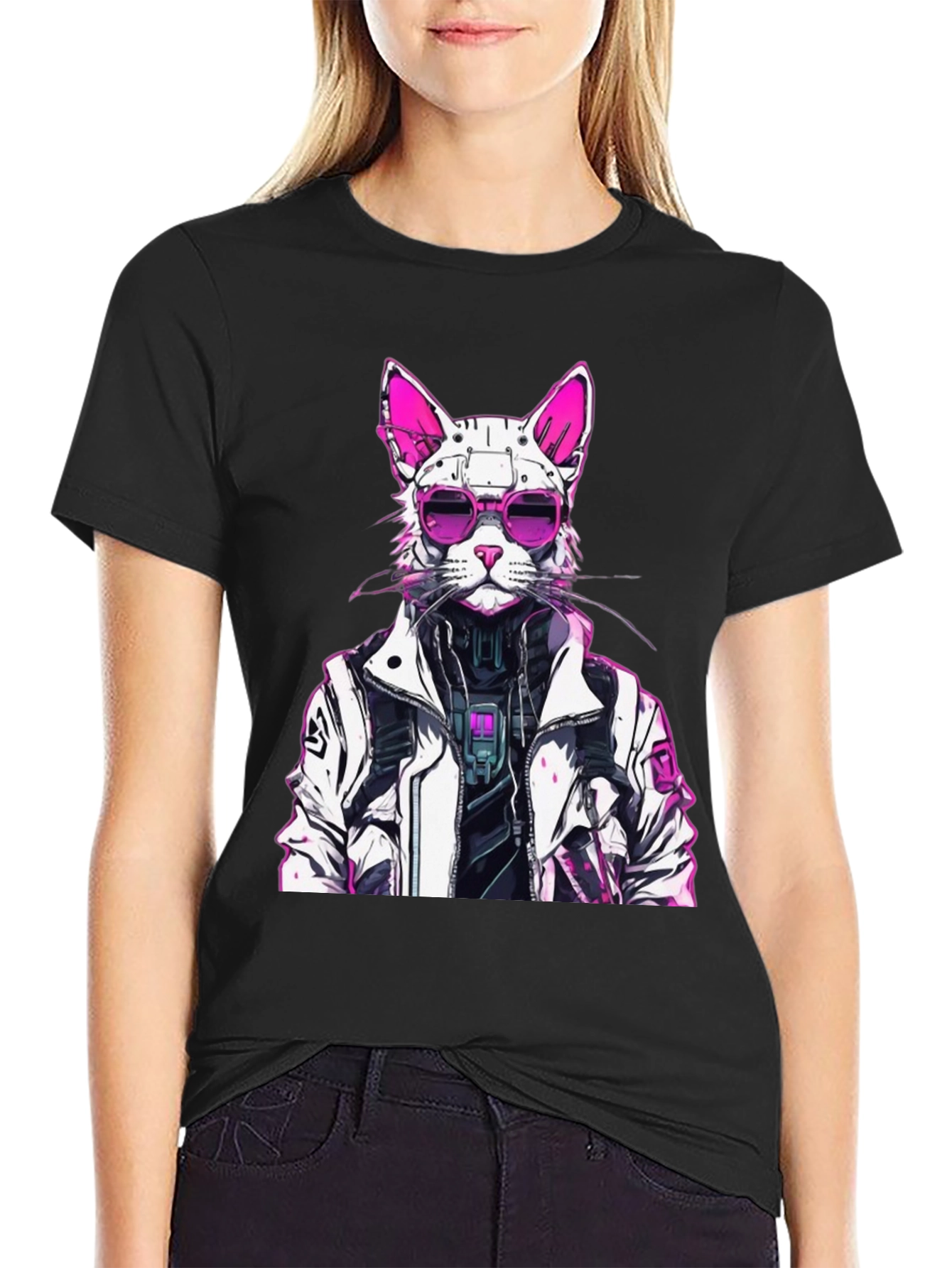 Cyberpunk Cat Graphic Tee - Futuristic Feline Style - 2