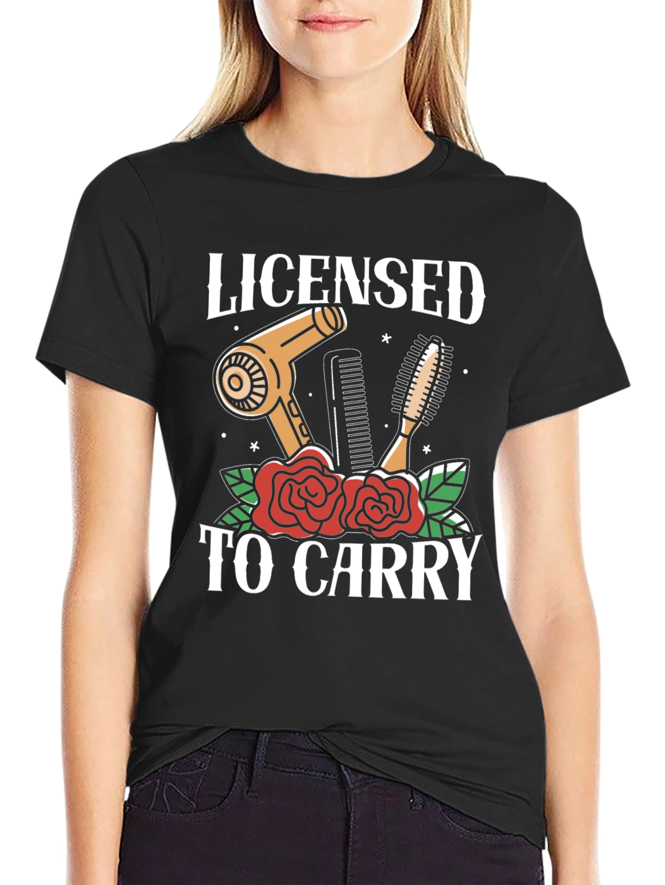 Black Licensed to Carry Hair Stylist Graphic T-Shirt view 2