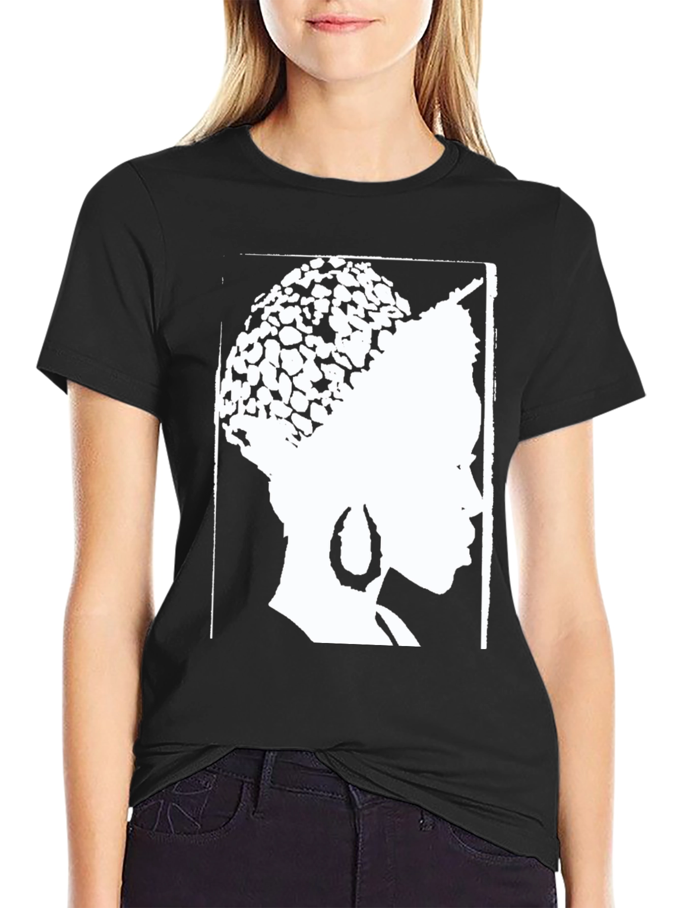 Black Afro Queen Graphic Tee - Black Cotton T-Shirt view 2