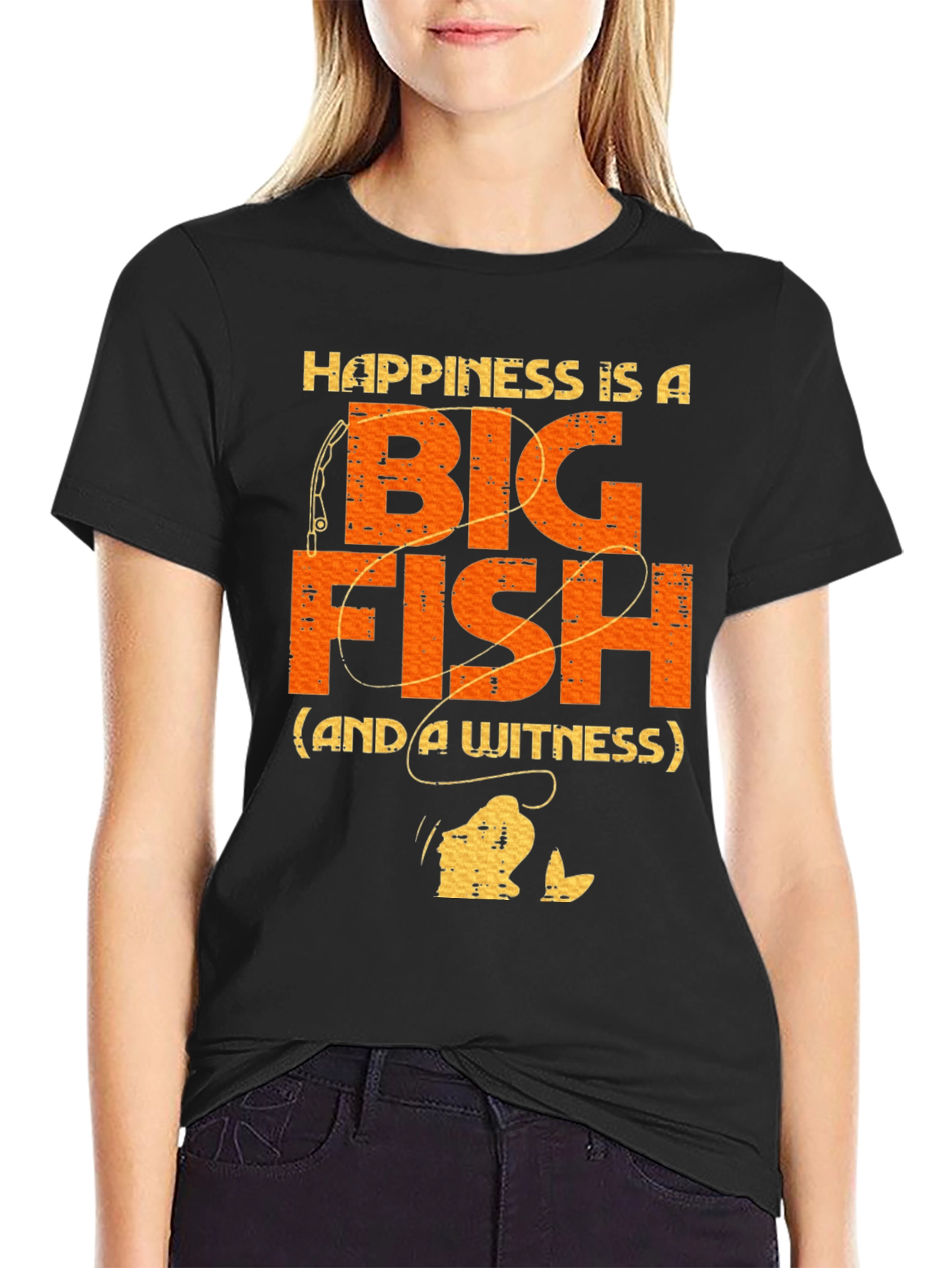 Black Happiness Is A Big Fish T-Shirt view 2