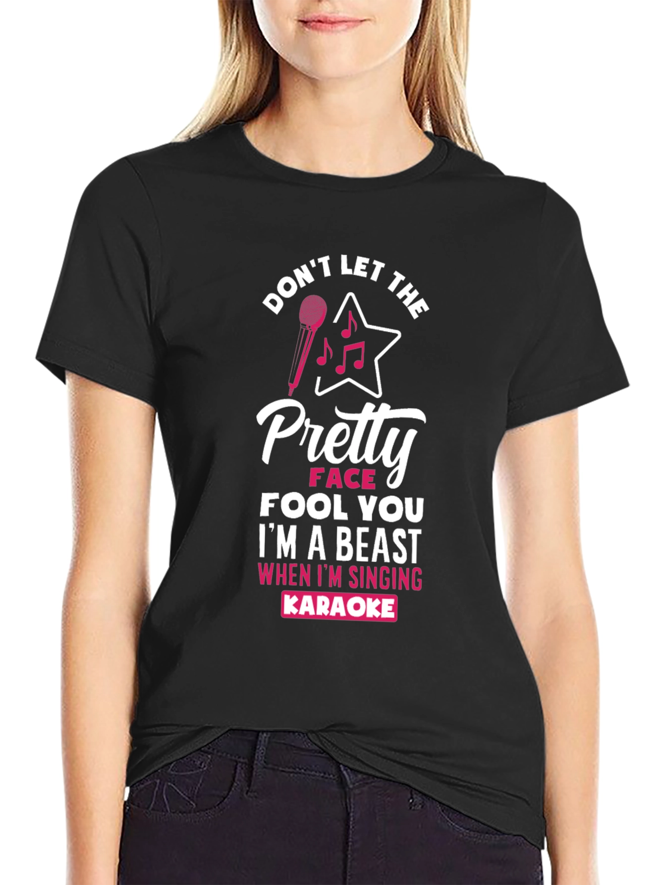 Black Karaoke Beast Graphic T-Shirt - Don't Let The Pretty Face Fool You view 2