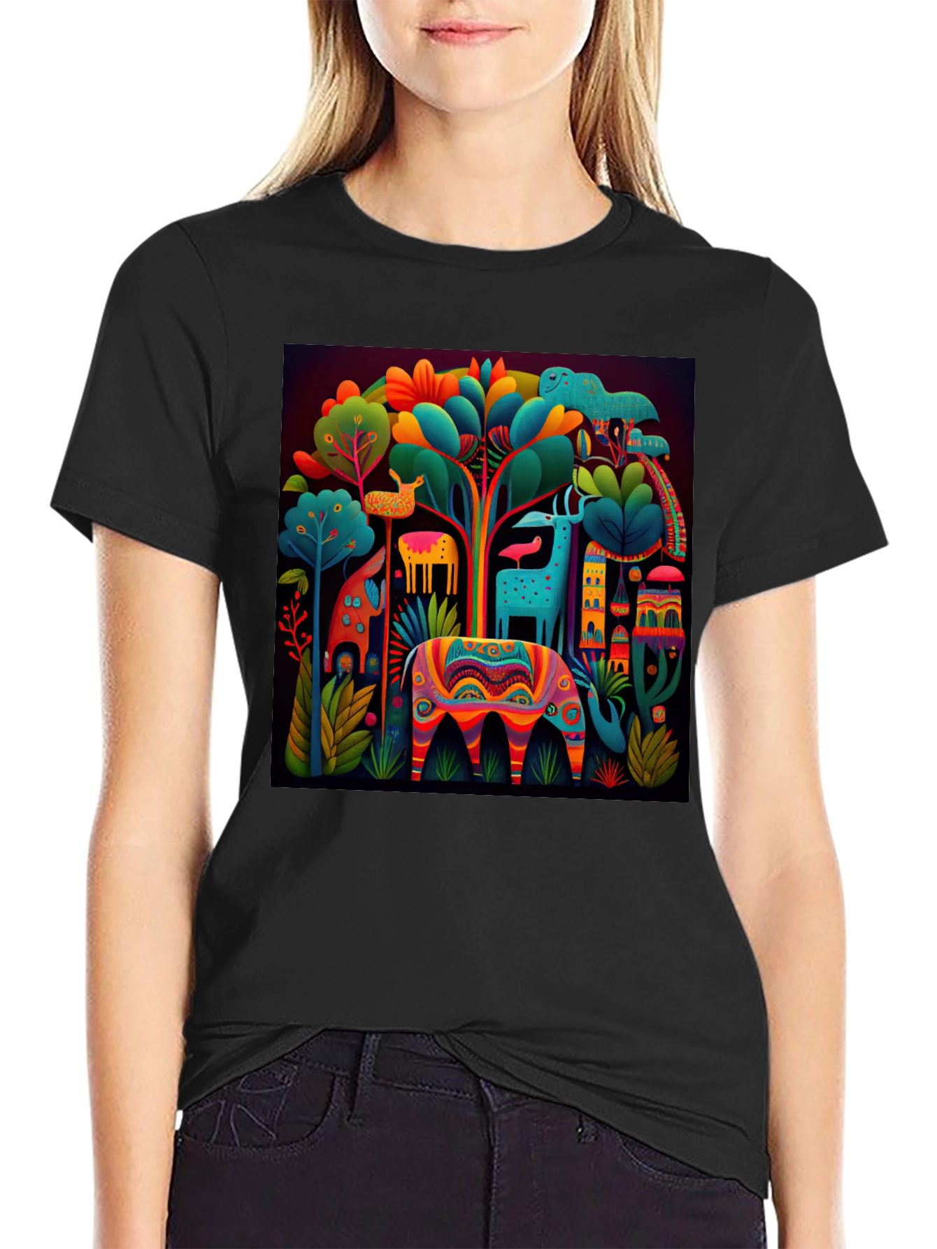 Black Vibrant Alebrije Graphic Tee - Unique Art Shirt view 2