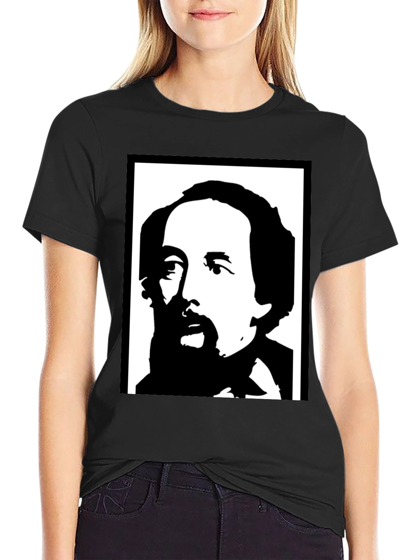 Black Charles Dickens Graphic Tee - Classic Novelist T-Shirt view 2