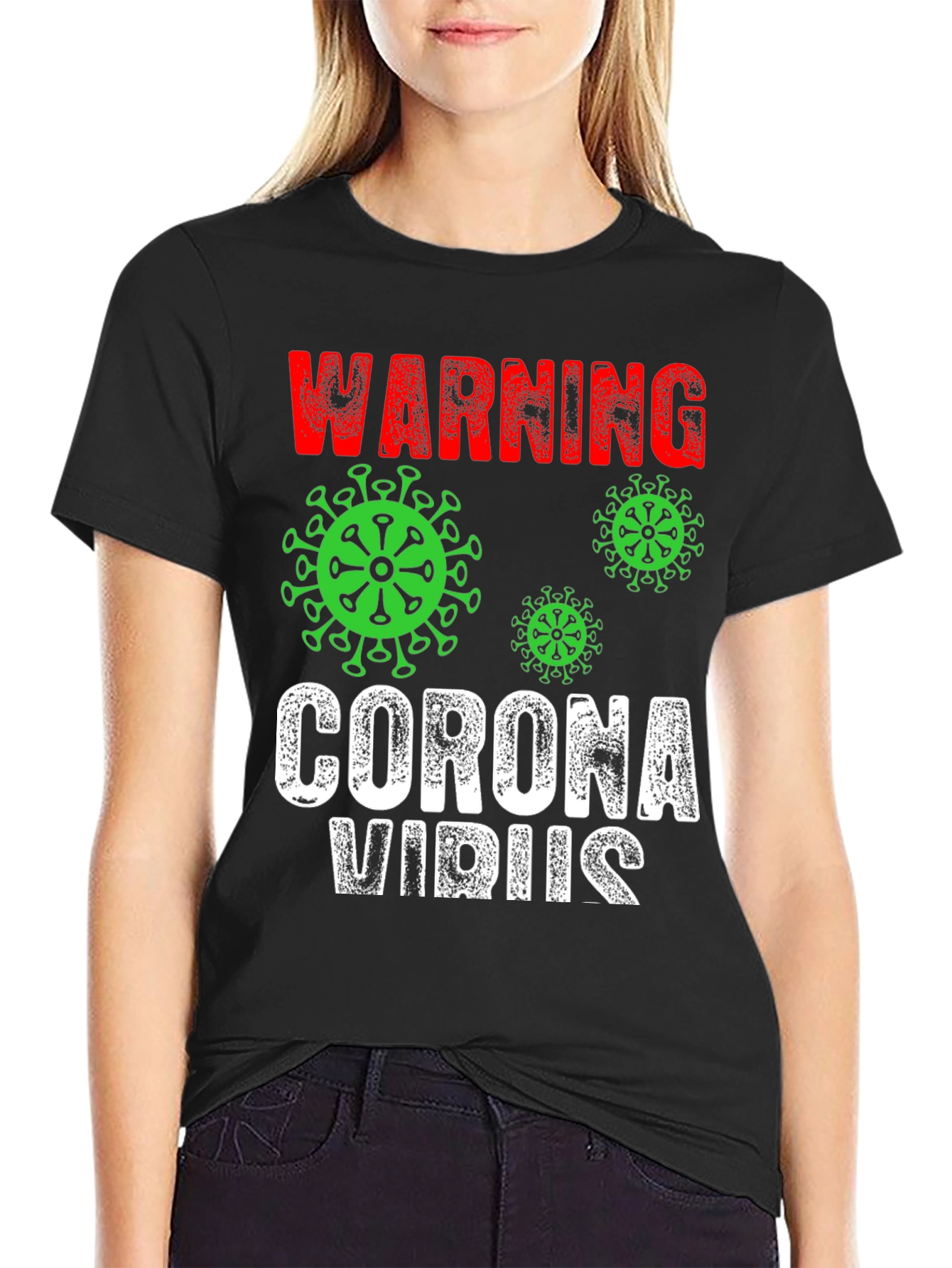 Black Warning Coronavirus T-Shirt Black Novelty Tee view 2